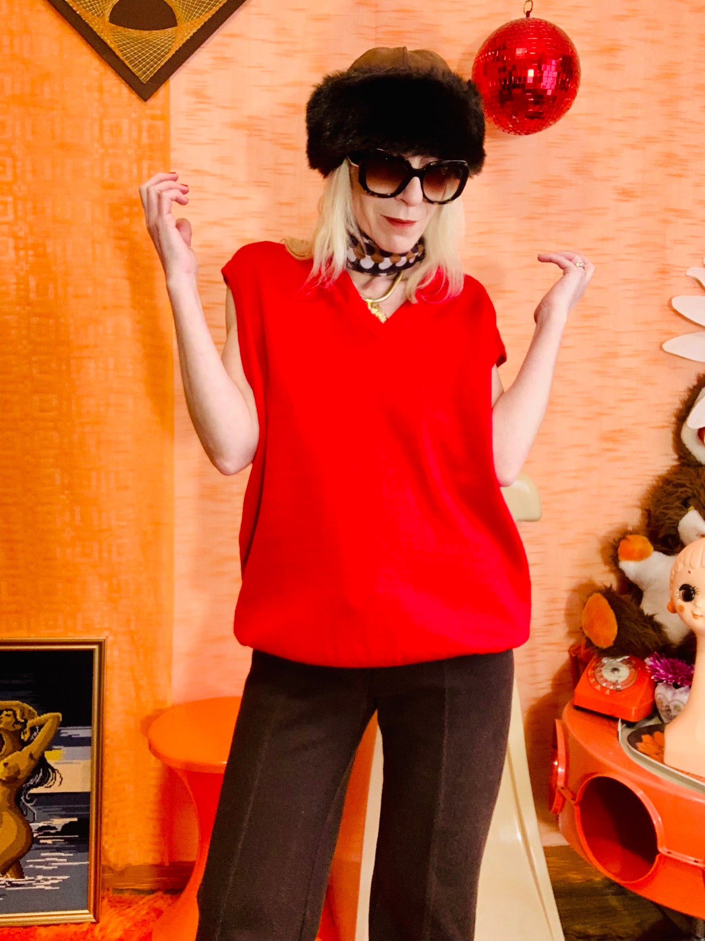 Pull sans manche Rouge pure laine vierge Vintage
