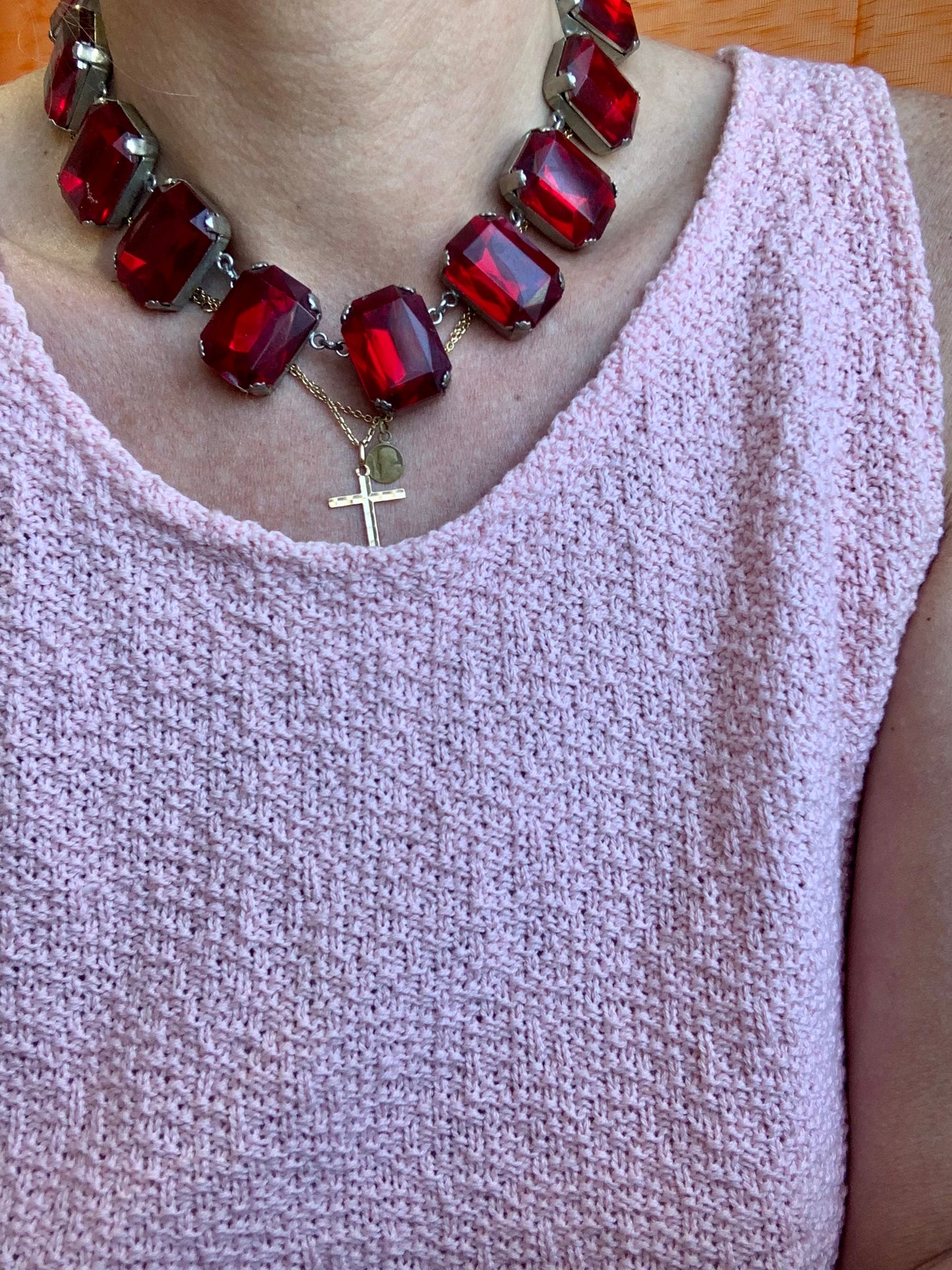Collier grosses fausses pierres strass rouges Vintage 1990/2000
