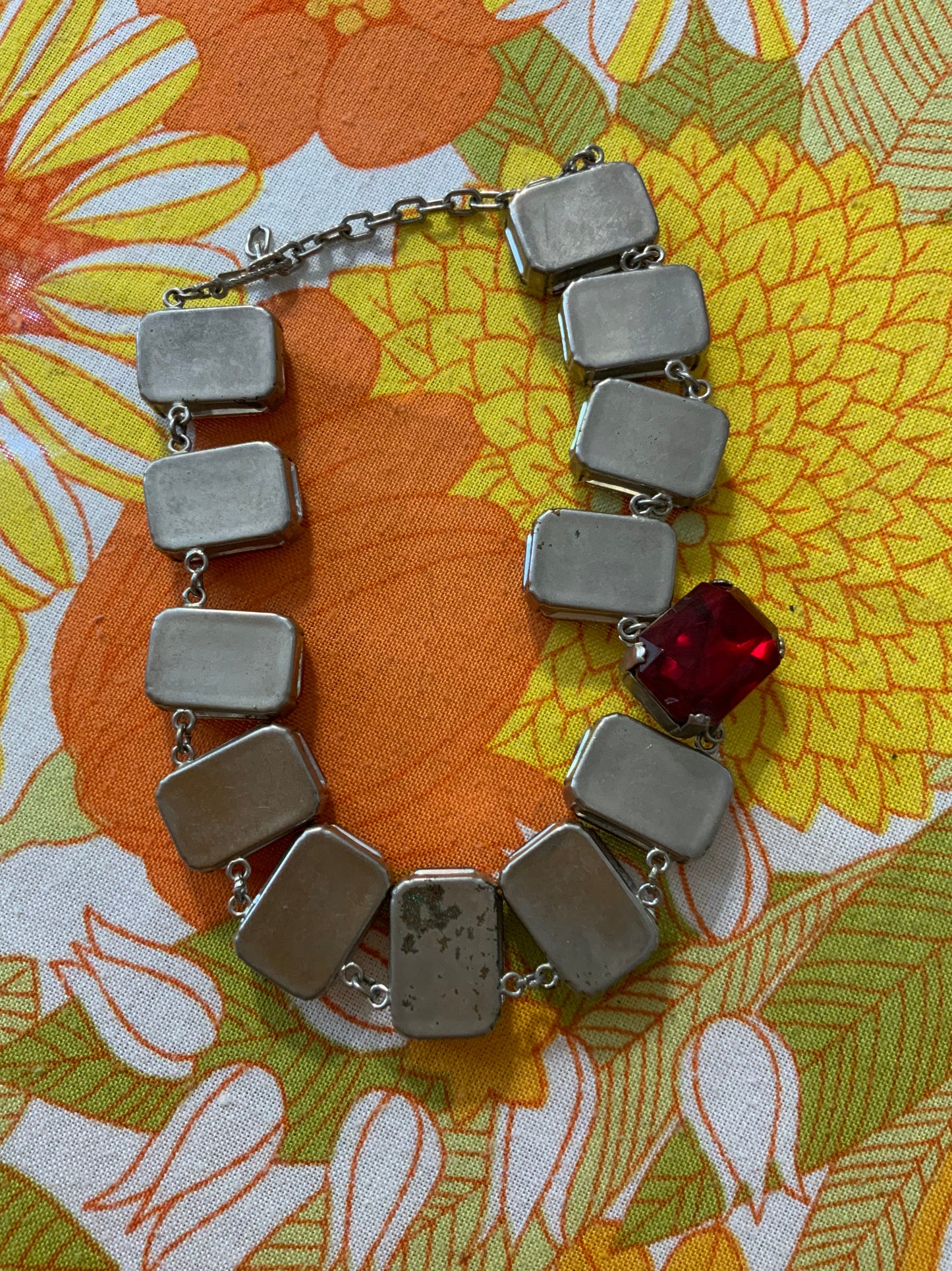 Collier grosses fausses pierres strass rouges Vintage 1990/2000