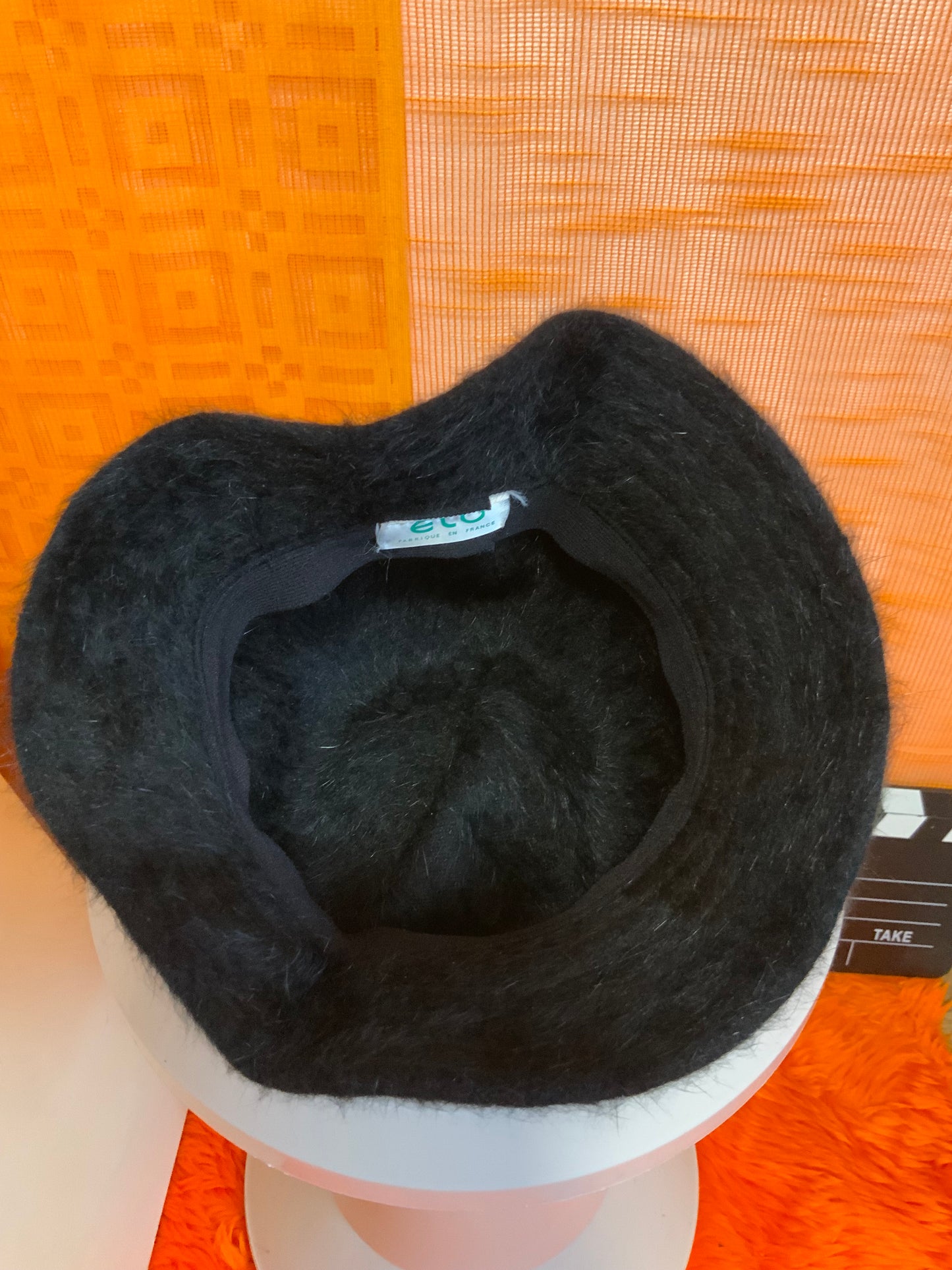 Chapeau cloche / Bob laine angora noire Vintage France