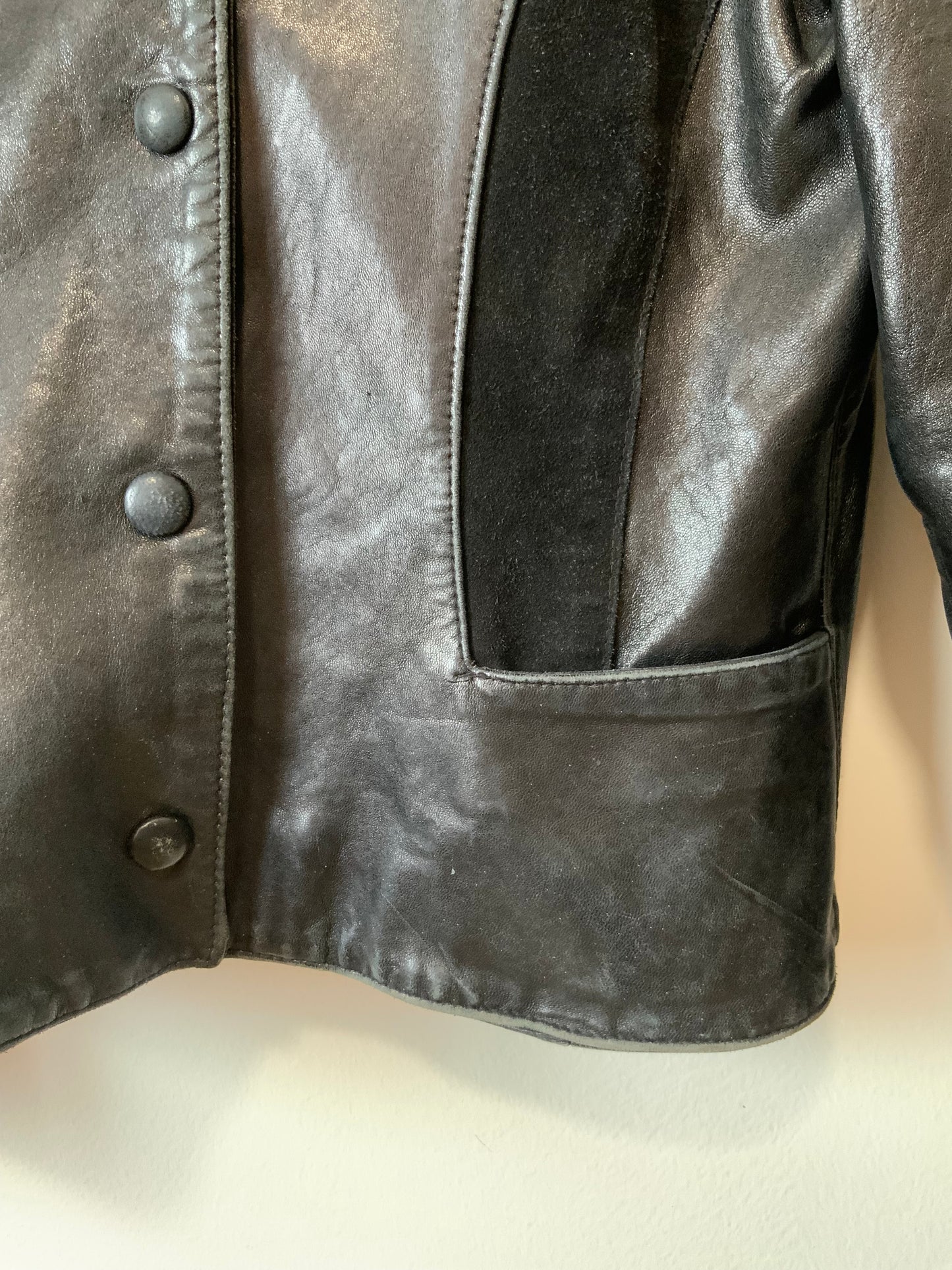 Veste en cuir et daim noir Original Vintage 1980