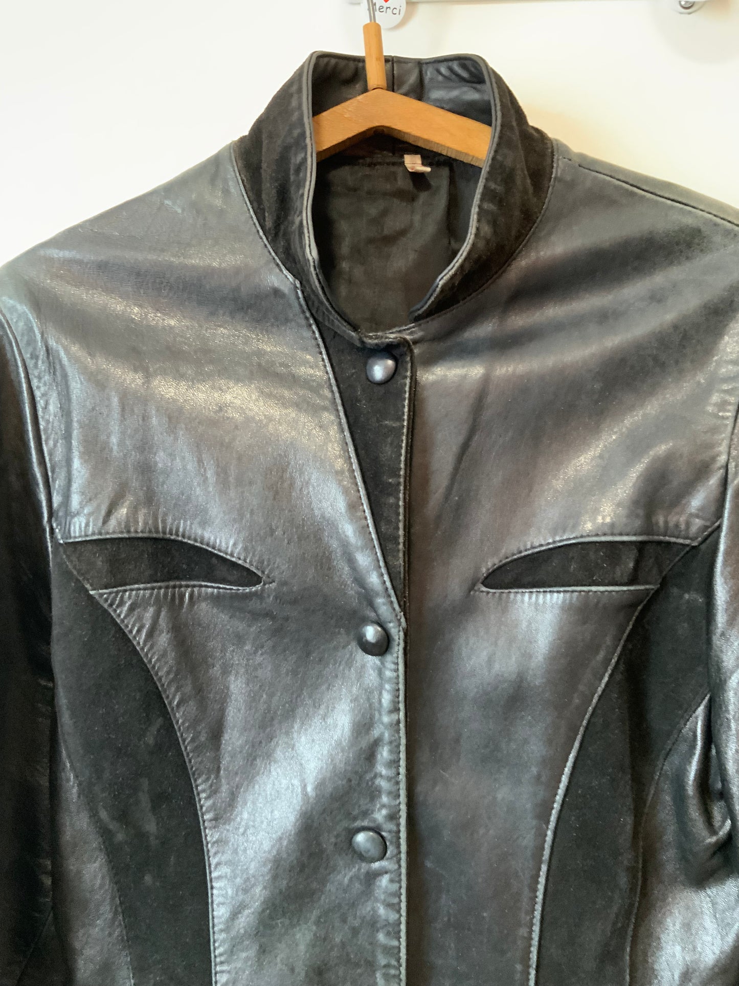 Veste en cuir et daim noir Original Vintage 1980