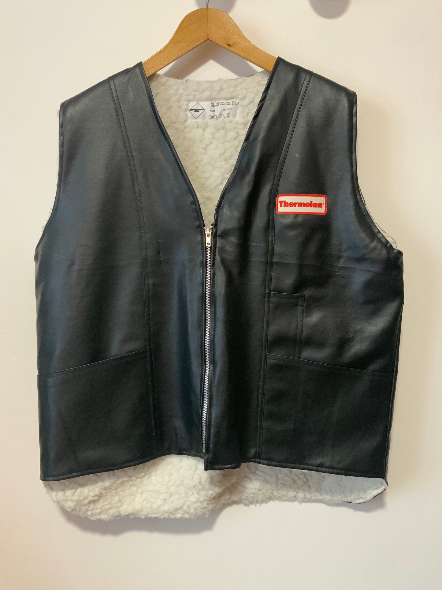 Blouson sans manche simili cuir noir Vintage