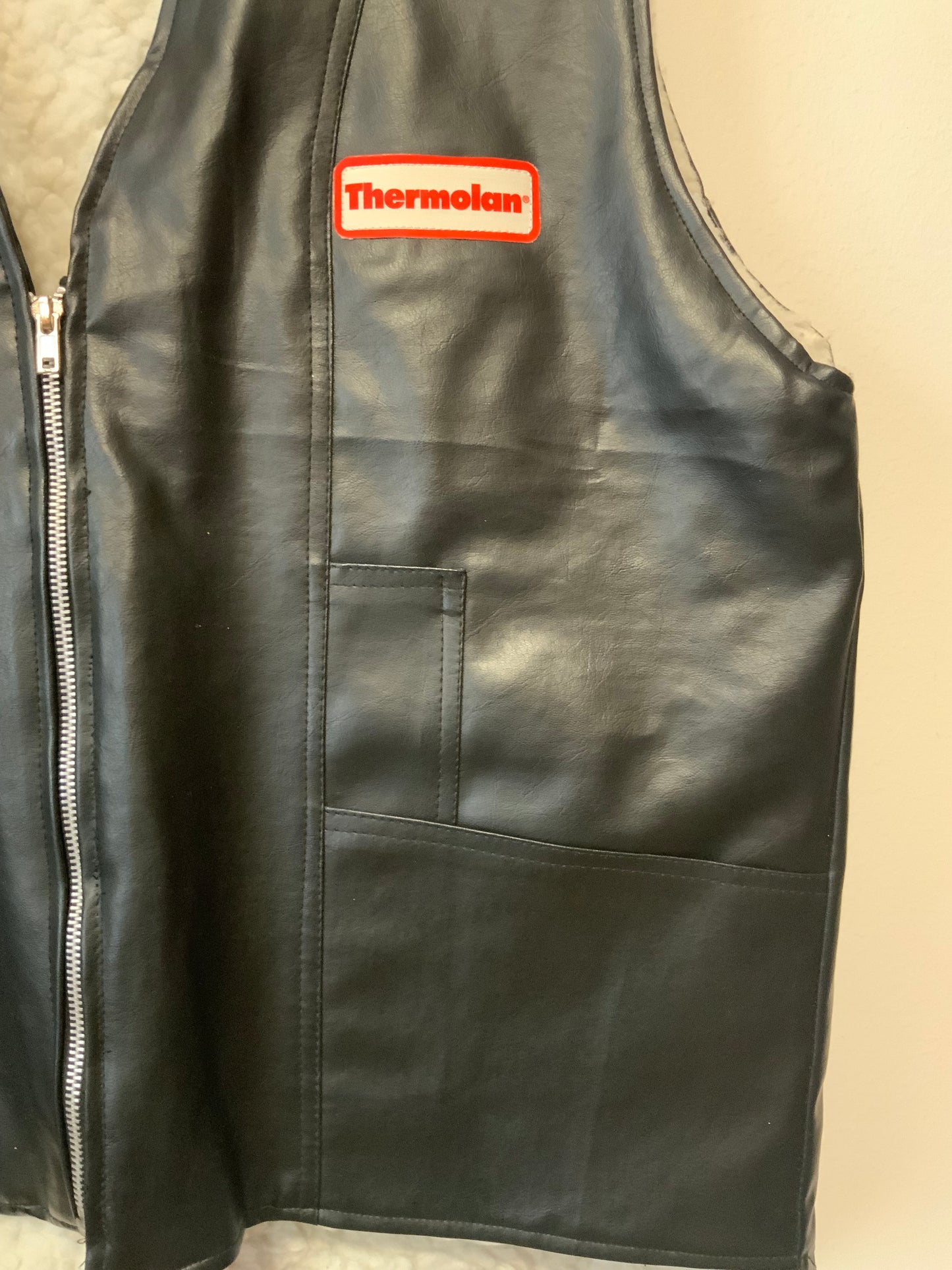 Blouson sans manche simili cuir noir Vintage