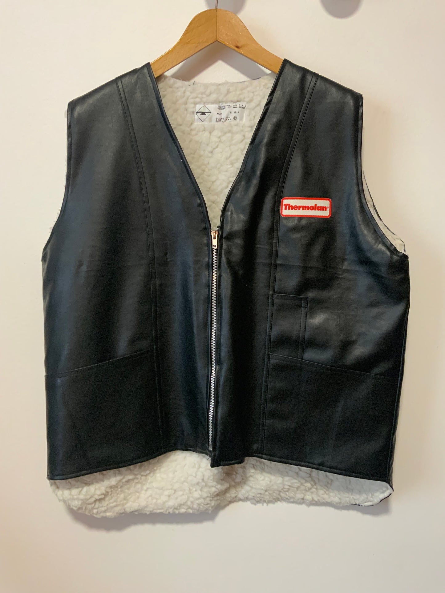 Blouson sans manche simili cuir noir Vintage