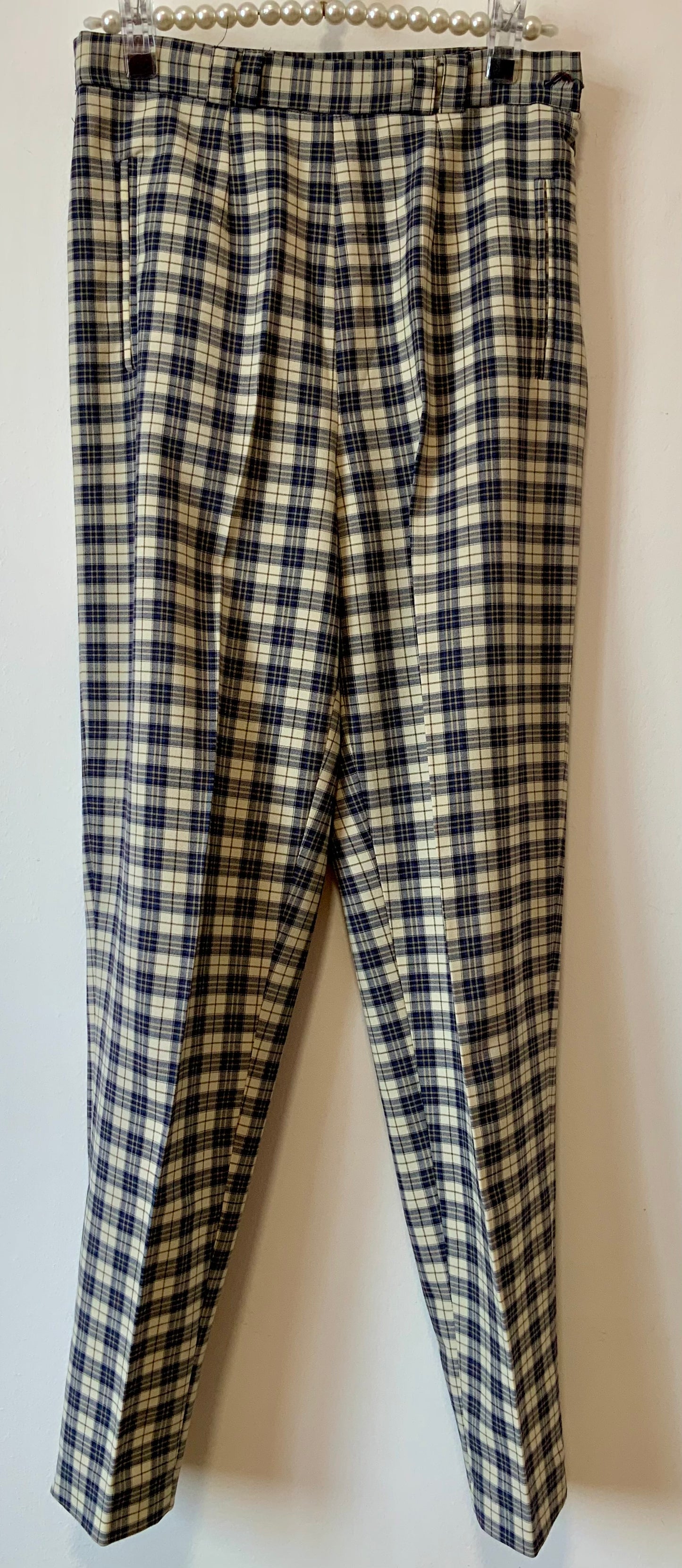 Pantalon à pinces droit à carreaux écossais bleus Vintage 1980/90
