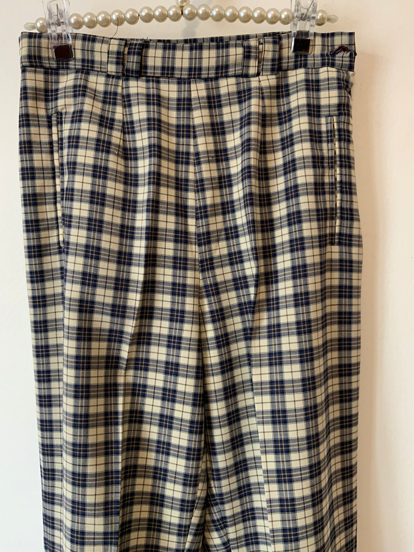 Pantalon à pinces droit à carreaux écossais bleus Vintage 1980/90