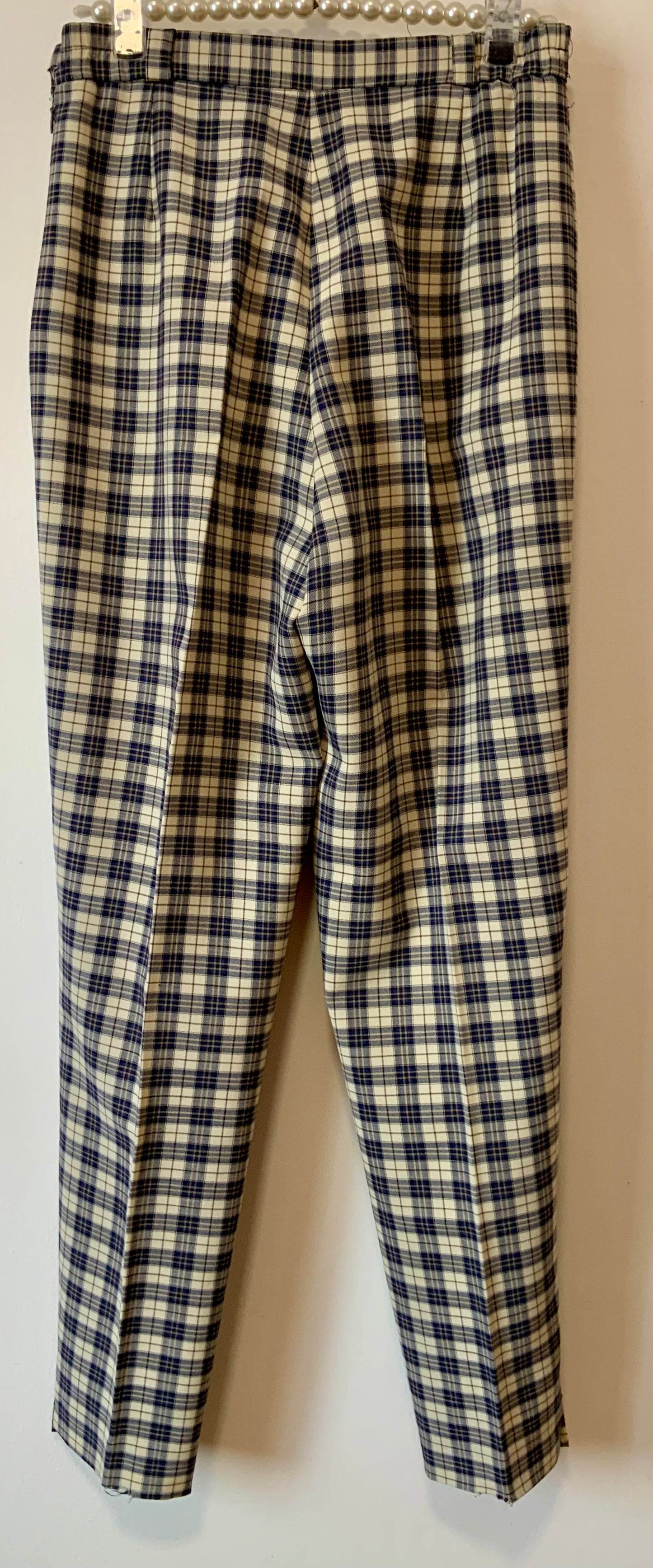 Pantalon à pinces droit à carreaux écossais bleus Vintage 1980/90
