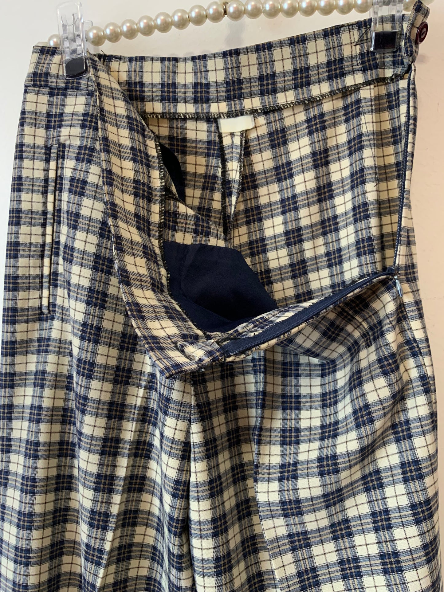 Pantalon à pinces droit à carreaux écossais bleus Vintage 1980/90