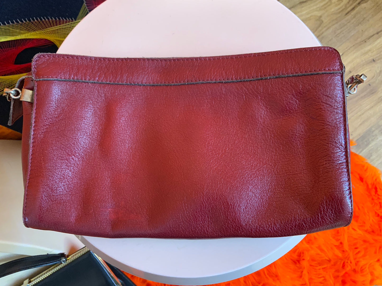 Sac à main stylé Cuir bordeaux Vintage 1970