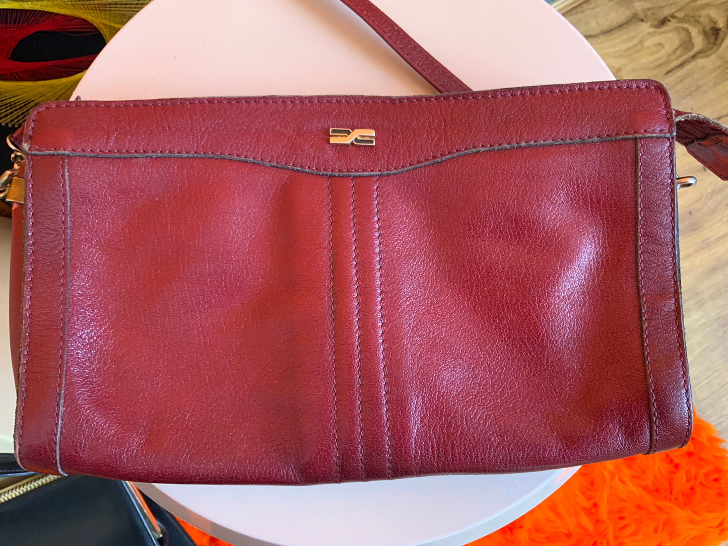 Sac à main stylé Cuir bordeaux Vintage 1970