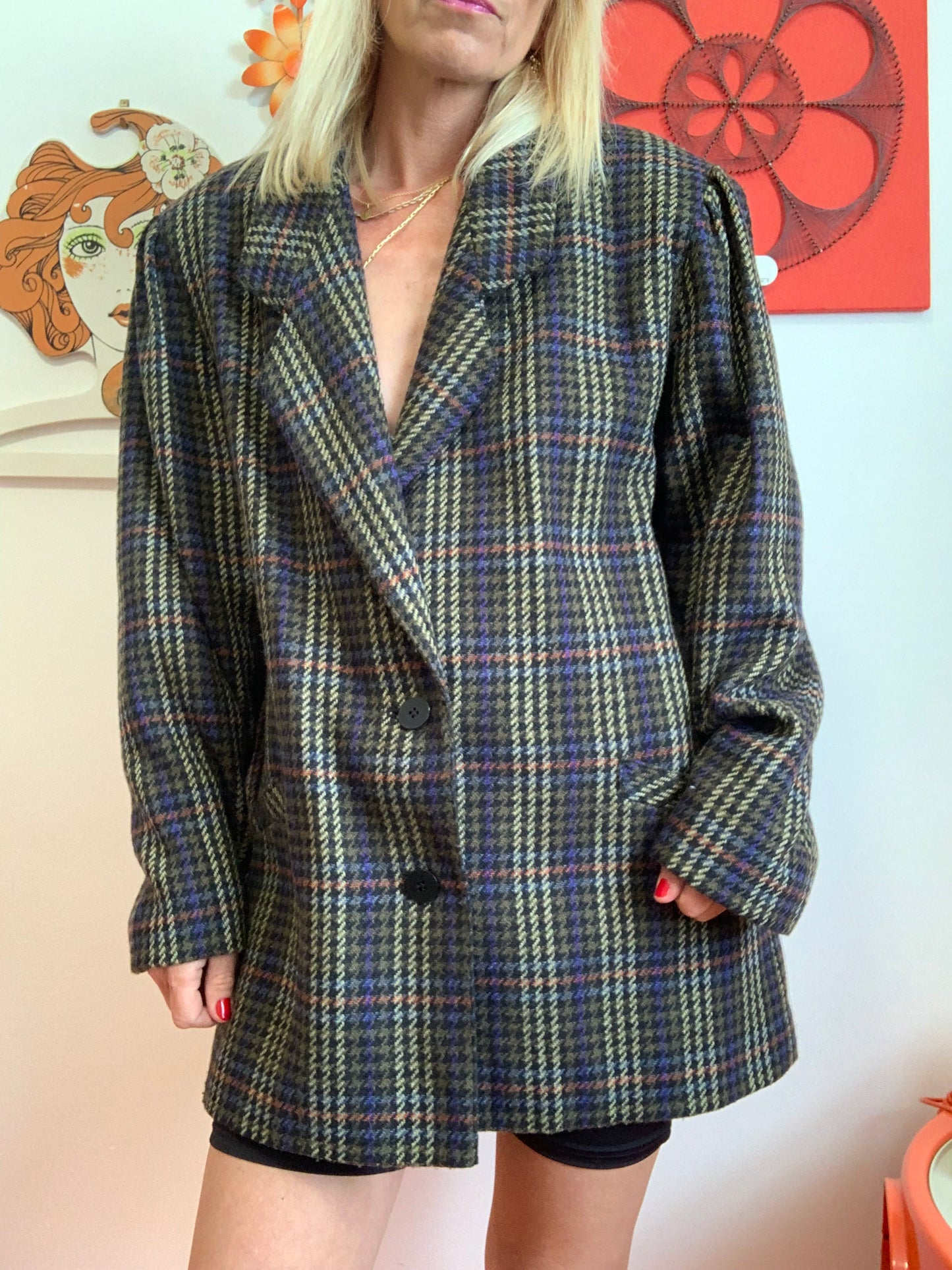 Veste Blazer Femme à Carreaux Vintage Classique Chic 1980