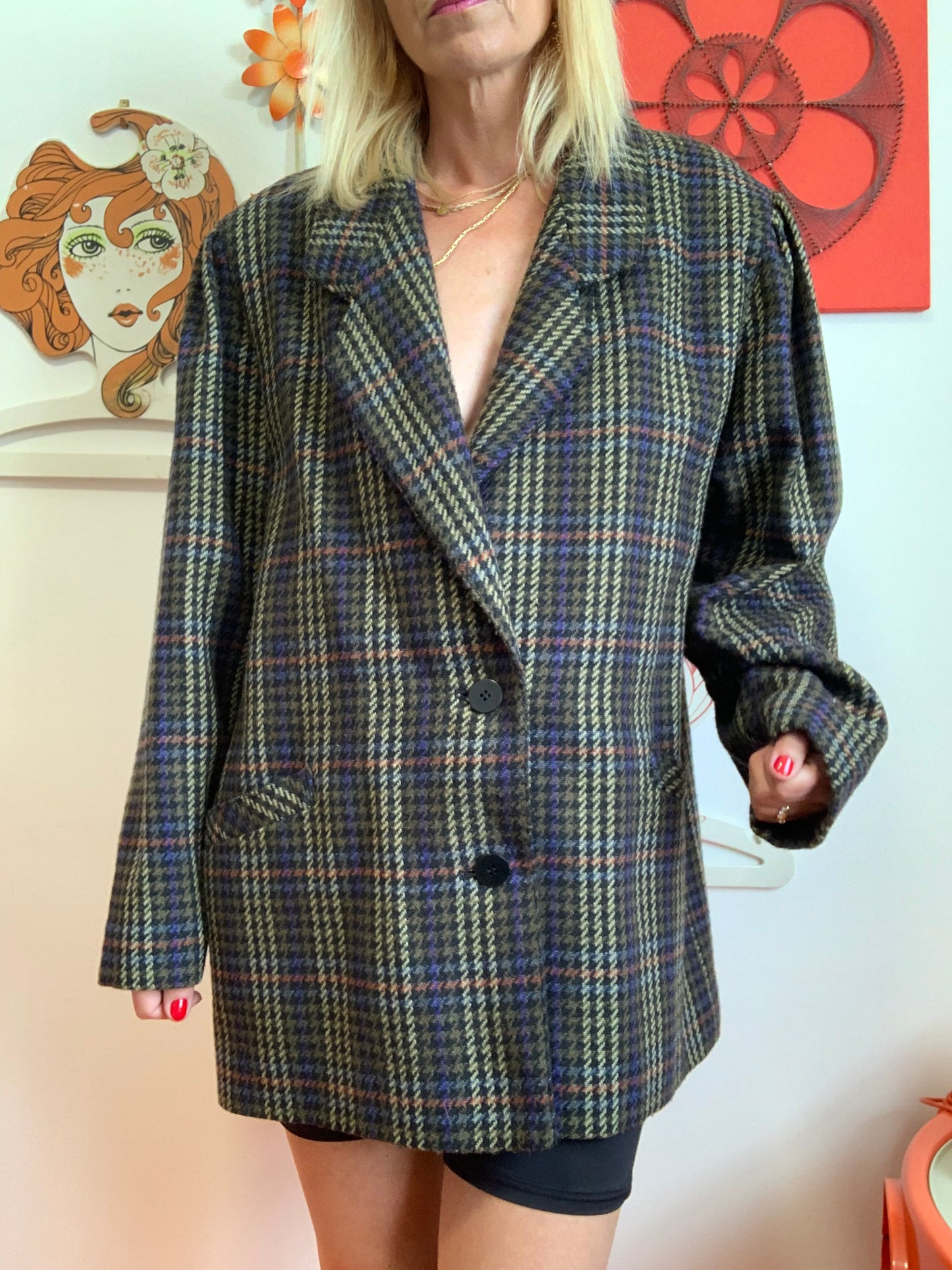Veste Blazer Femme à Carreaux Vintage Classique Chic 1980