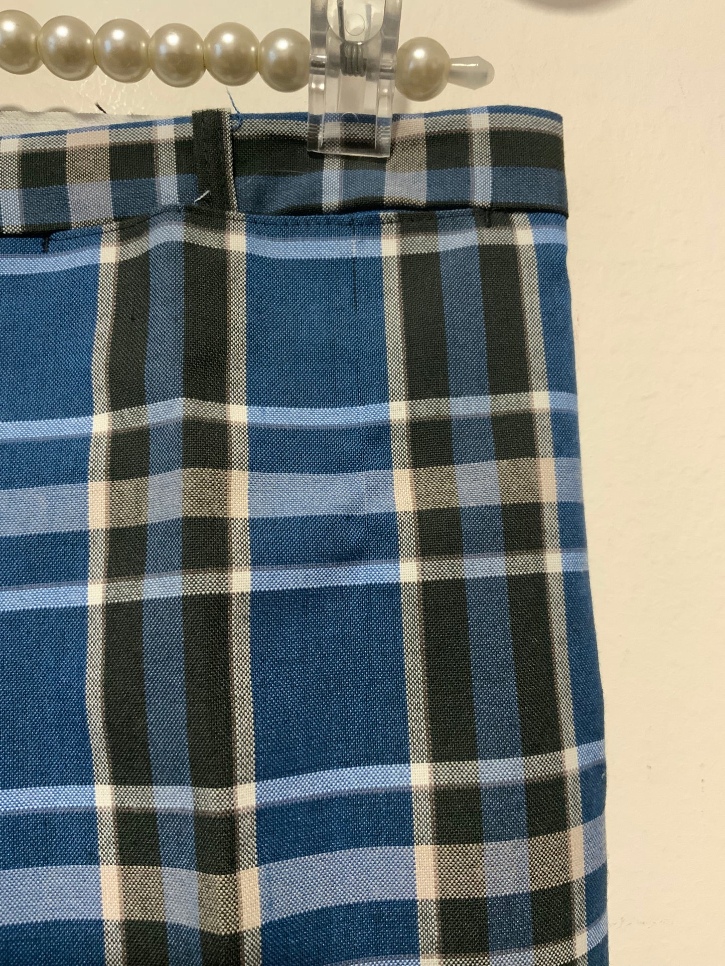 Pantalon Pattes d’éléphant Flare Carreaux Bleus Tergal Vintage 1970