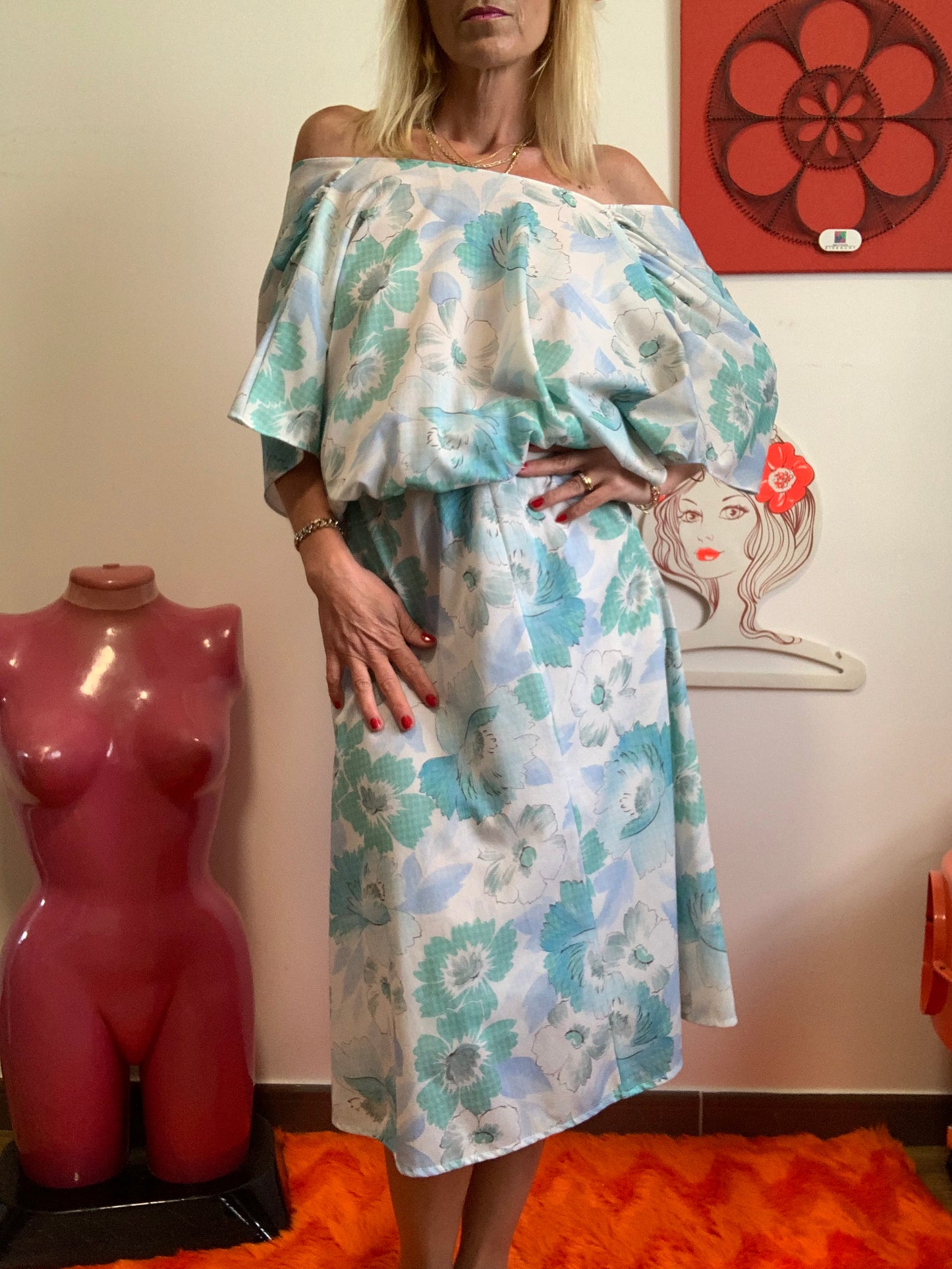 Robe À fleurs Vintage 1980 Forme Large