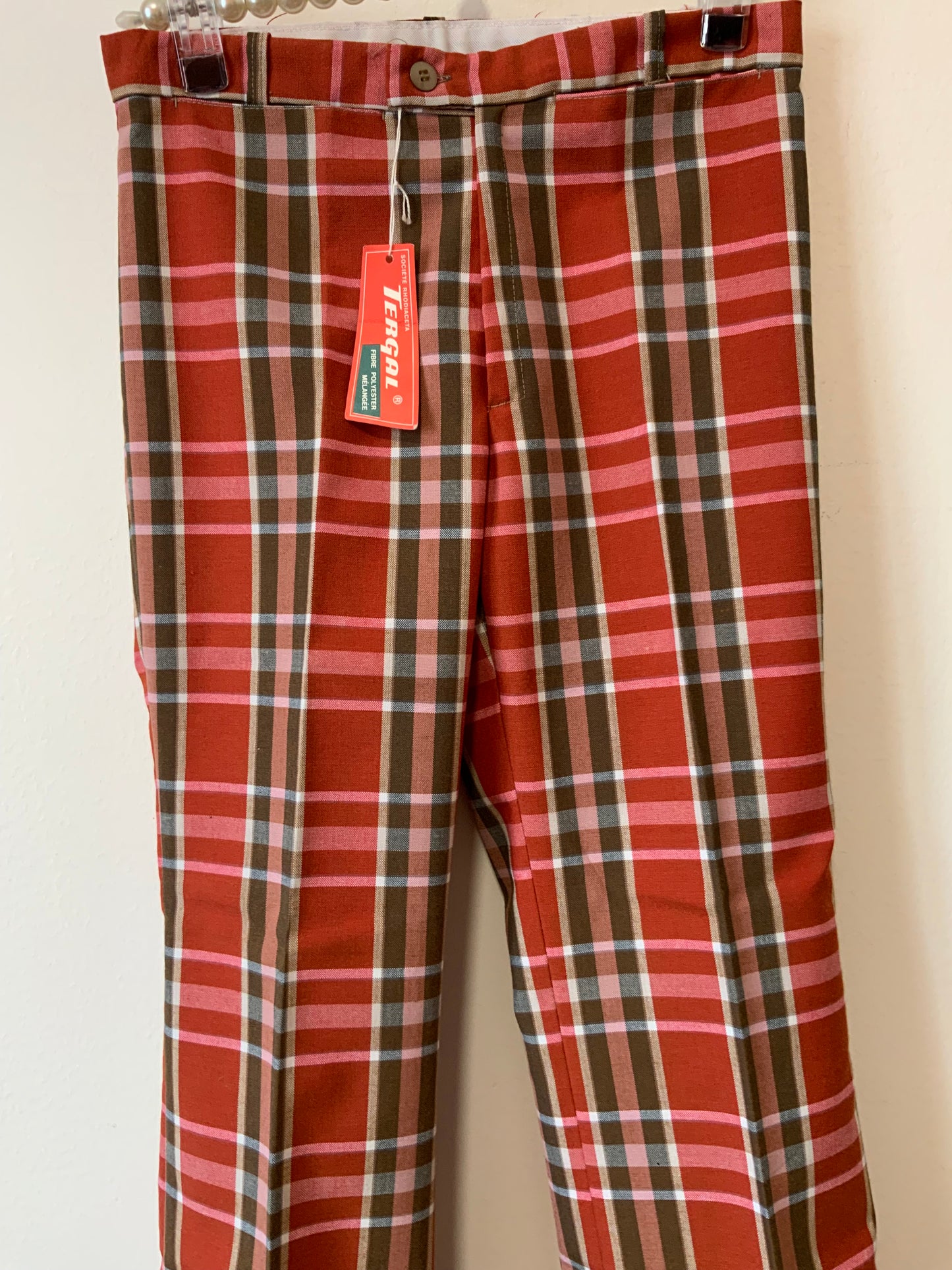 Superbe Pantalon Flare a carreaux Tergal Neuf Vintage 1970