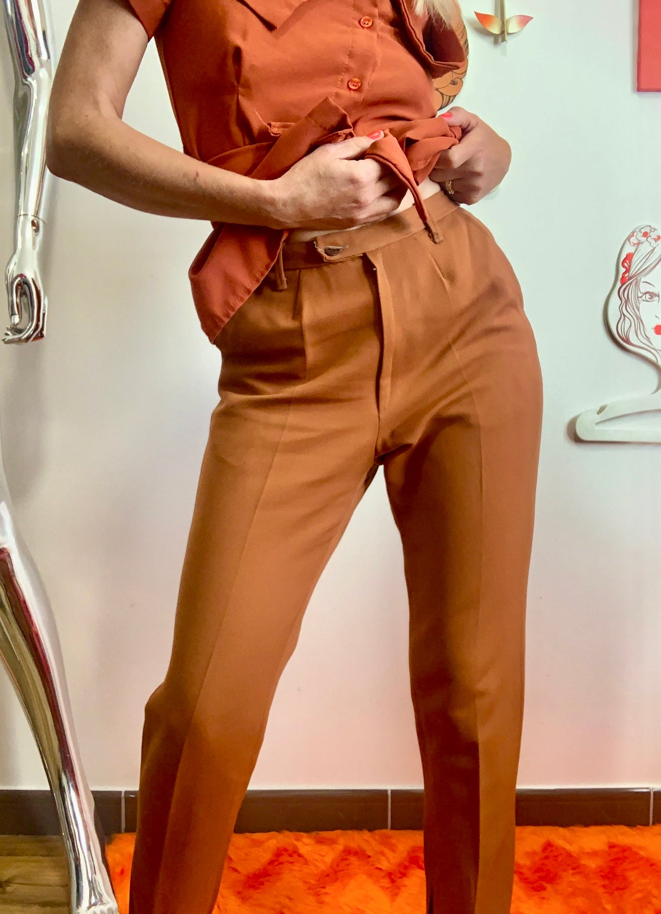 Pantalon Fuseau Marron Brique Neuf Deadstock 1970/80 Vintage Stylé
