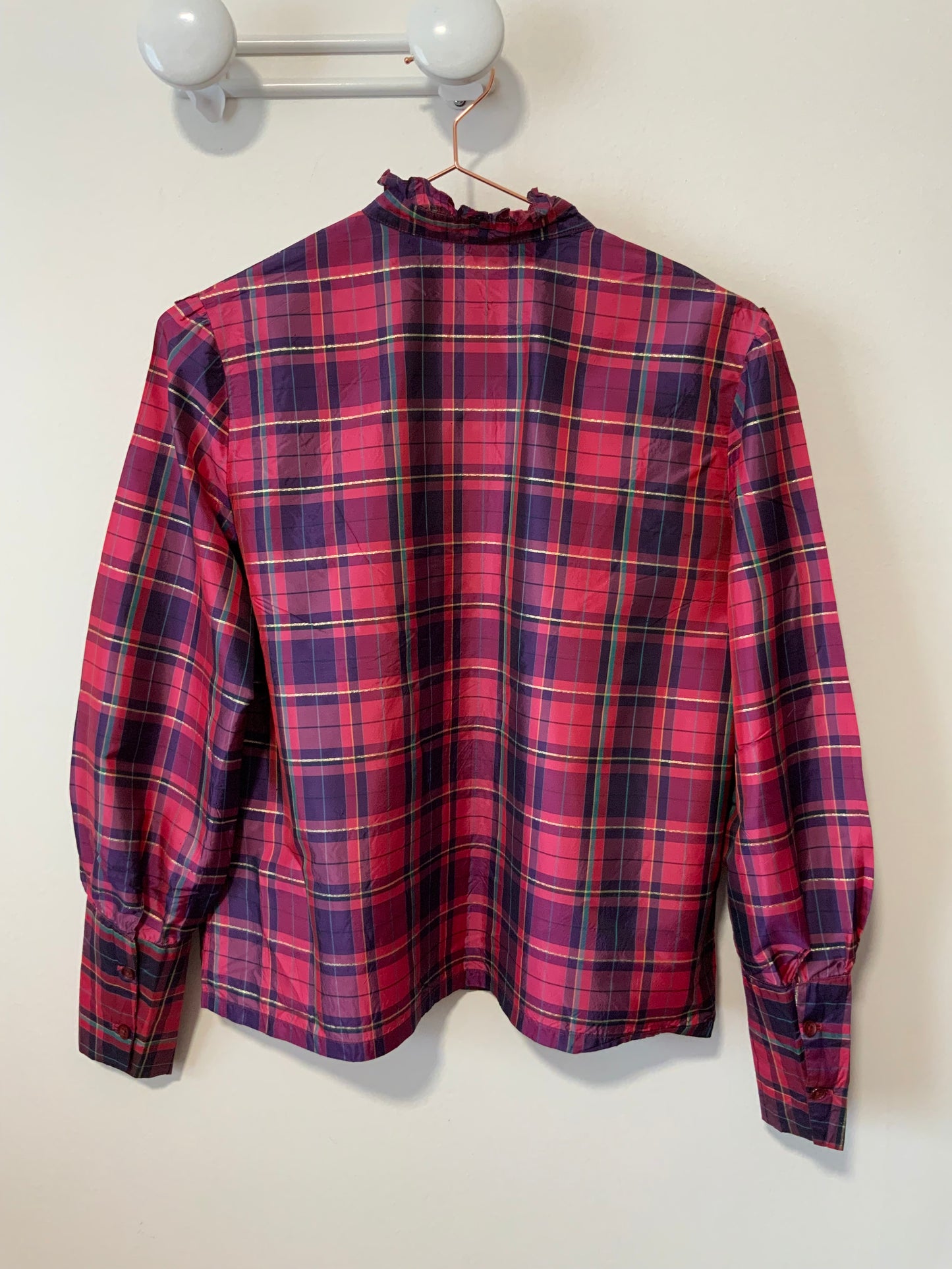 Chemise confectionnée main à carreaux Madras Vintage 1980