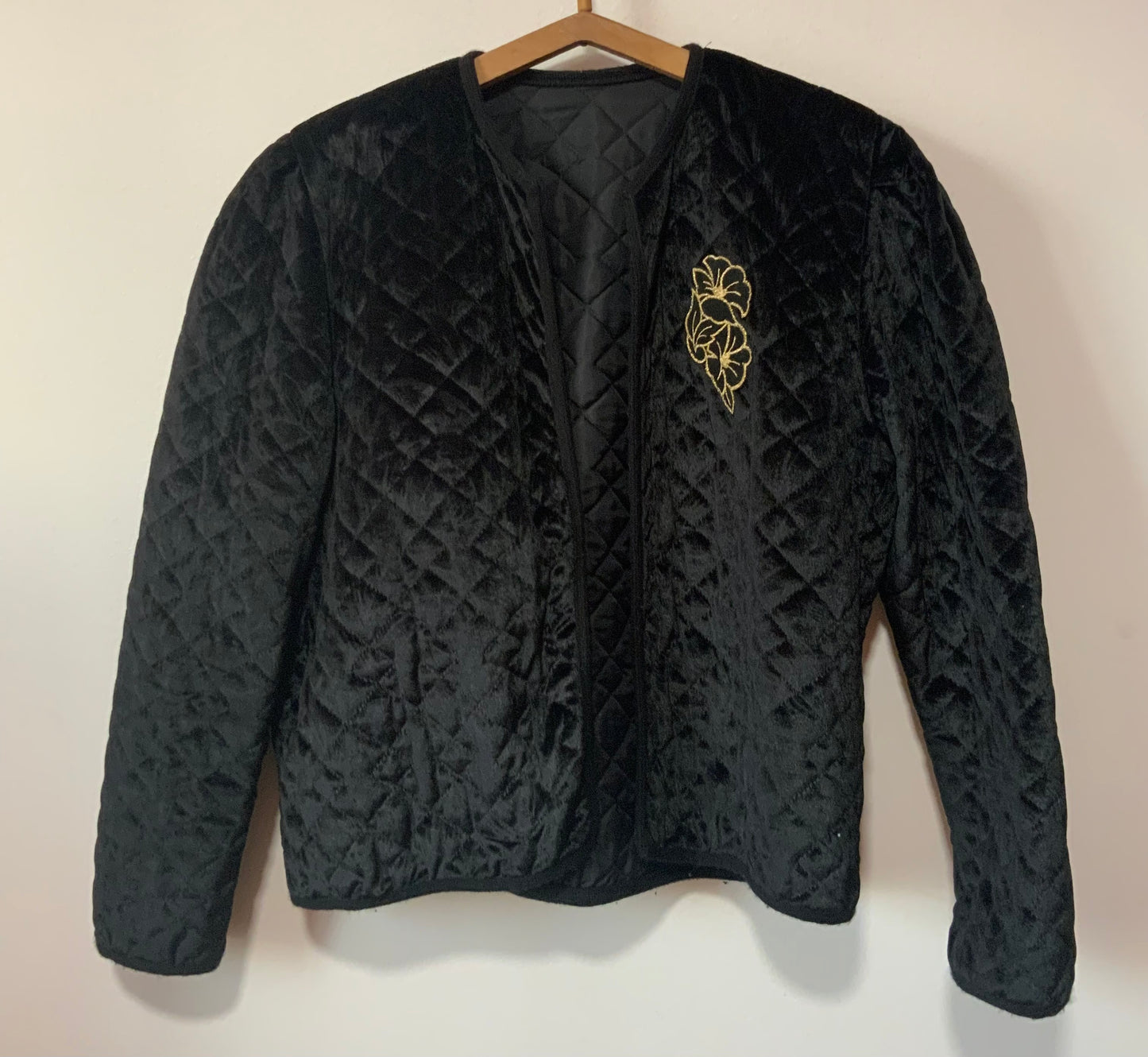 Veste Velours matelassé et Fleur Dorée Vintage Eighties