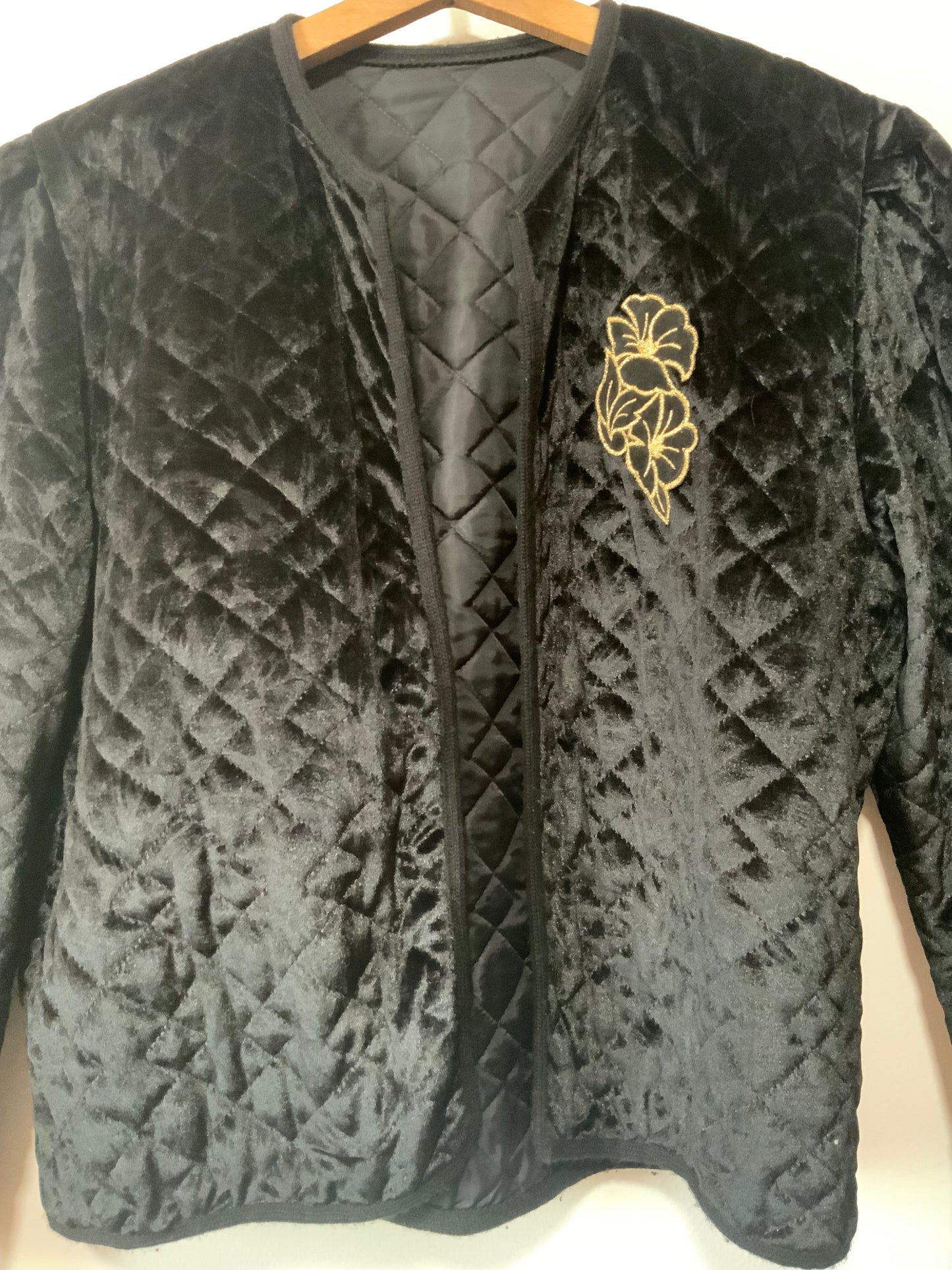 Veste Velours matelassé et Fleur Dorée Vintage Eighties
