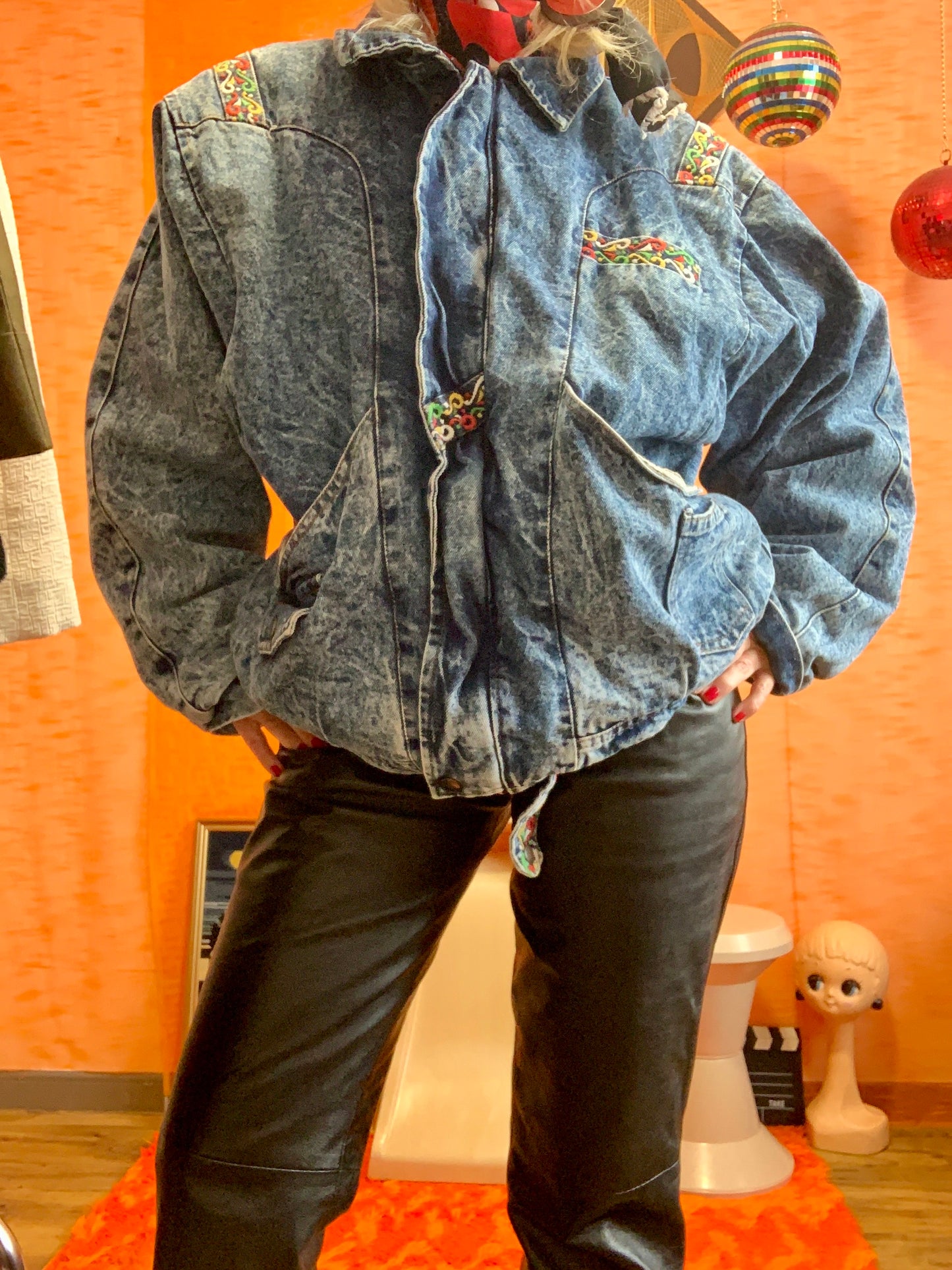 Rare et Sublime gros blouson en Denim Jean neige Vintage 1980