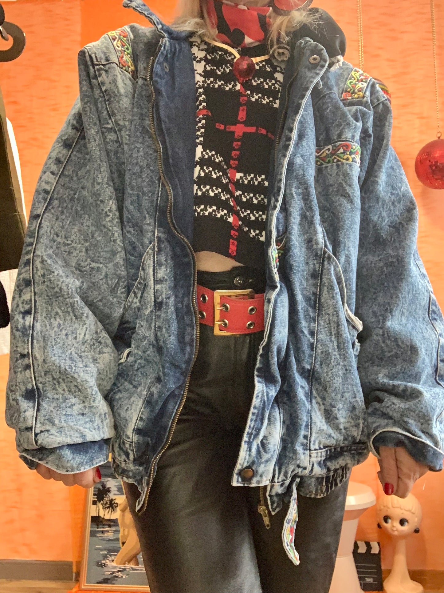 Rare et Sublime gros blouson en Denim Jean neige Vintage 1980