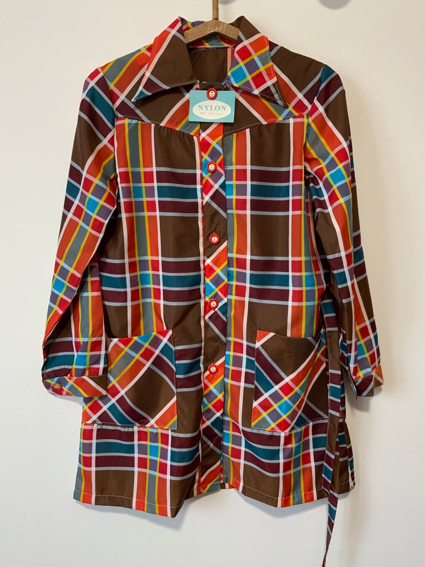Chemise Nylon Carreaux Vintage Seventies Deadstock
