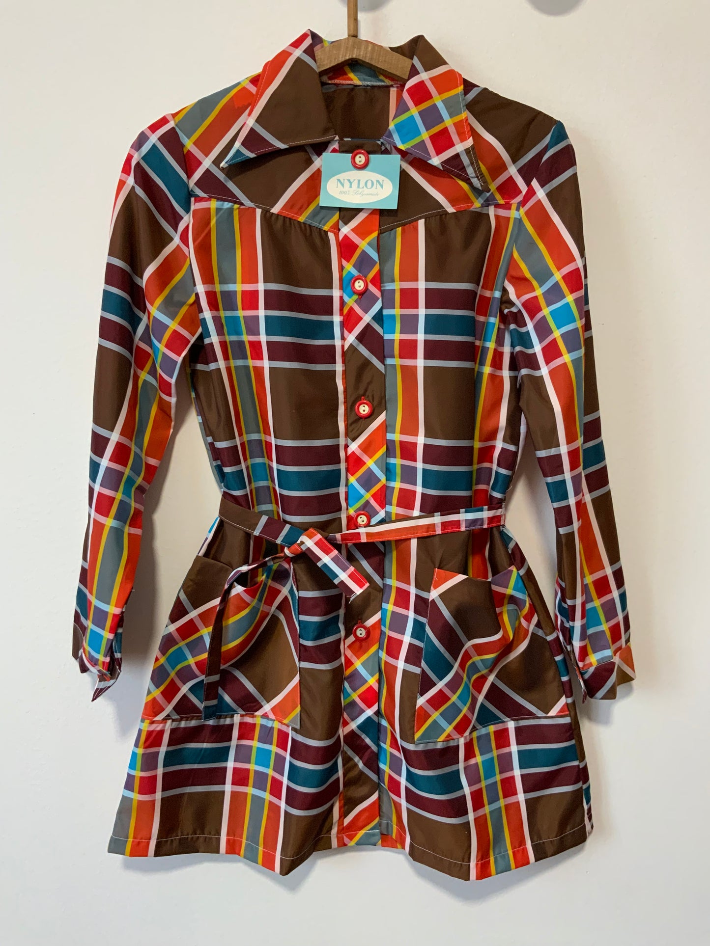 Chemise Nylon Carreaux Vintage Seventies Deadstock