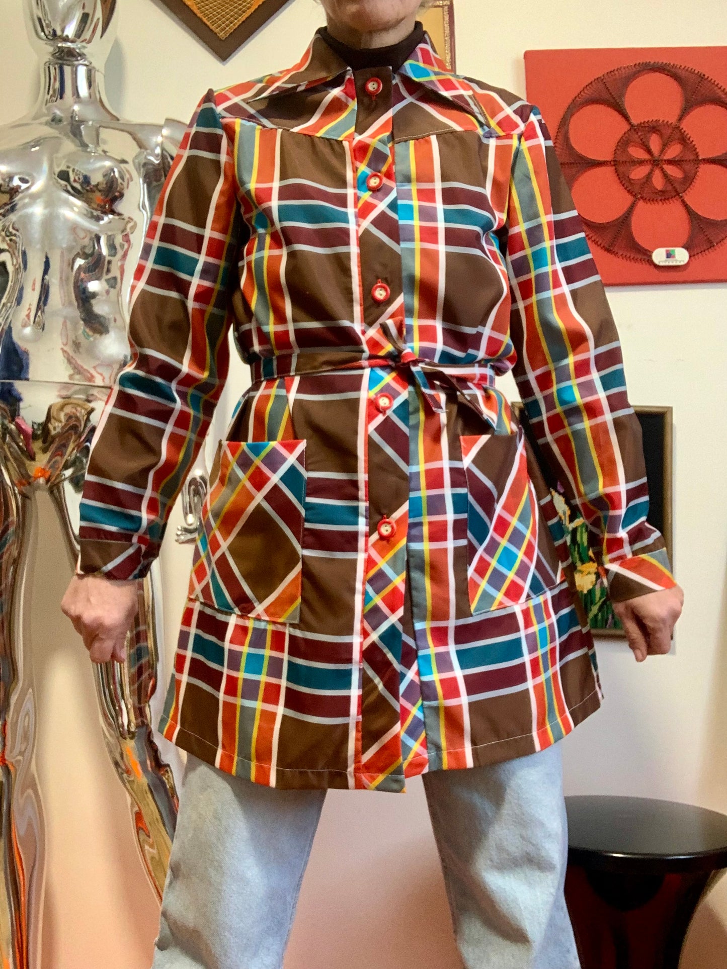 Chemise Nylon Carreaux Vintage Seventies Deadstock