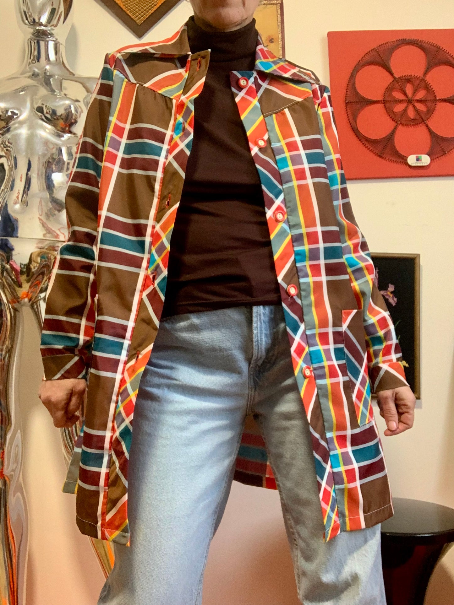Chemise Nylon Carreaux Vintage Seventies Deadstock