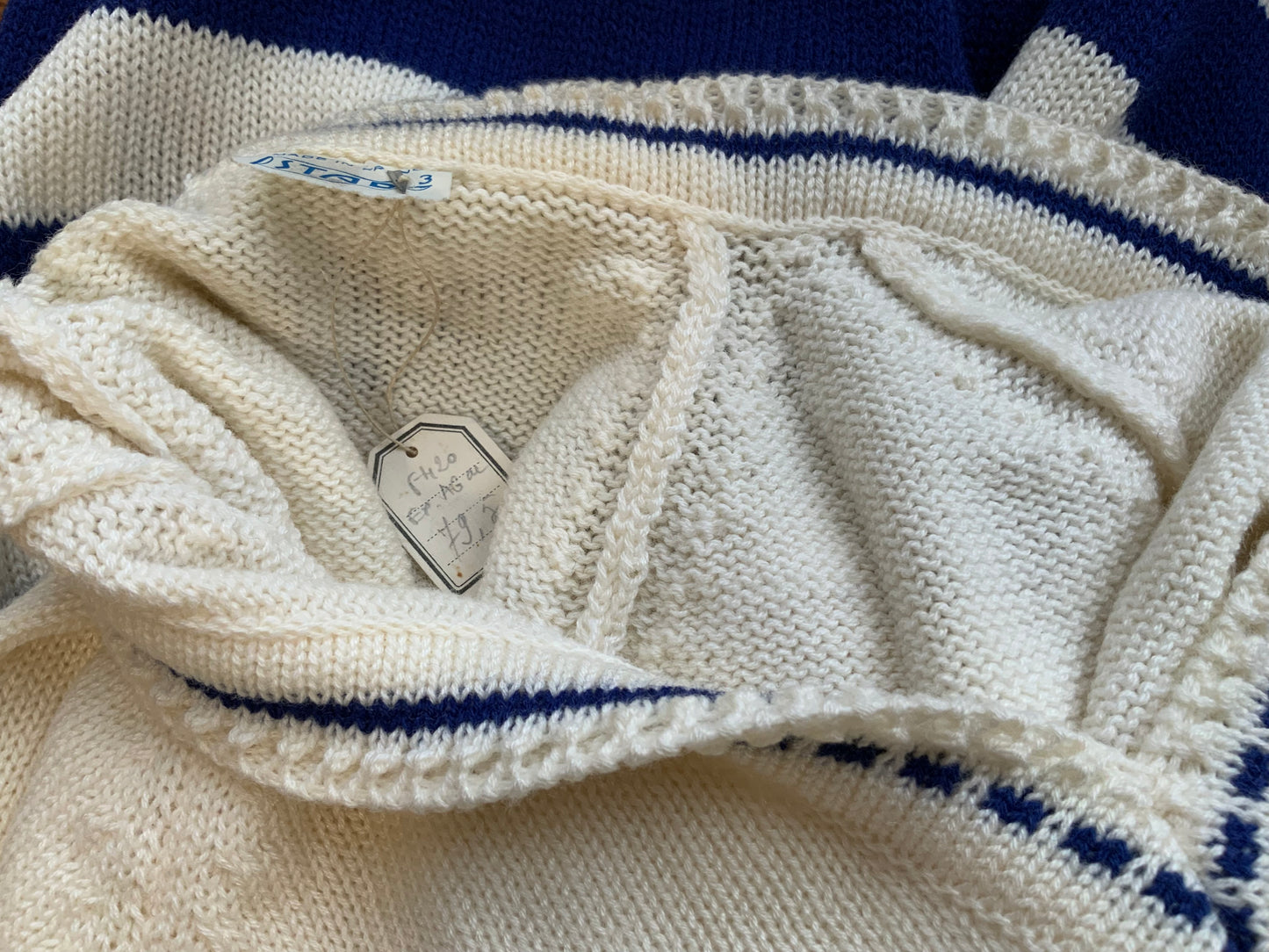 Pull Marinière laine tricoté main à rayures Made in France 1970 Deadstock Vintage