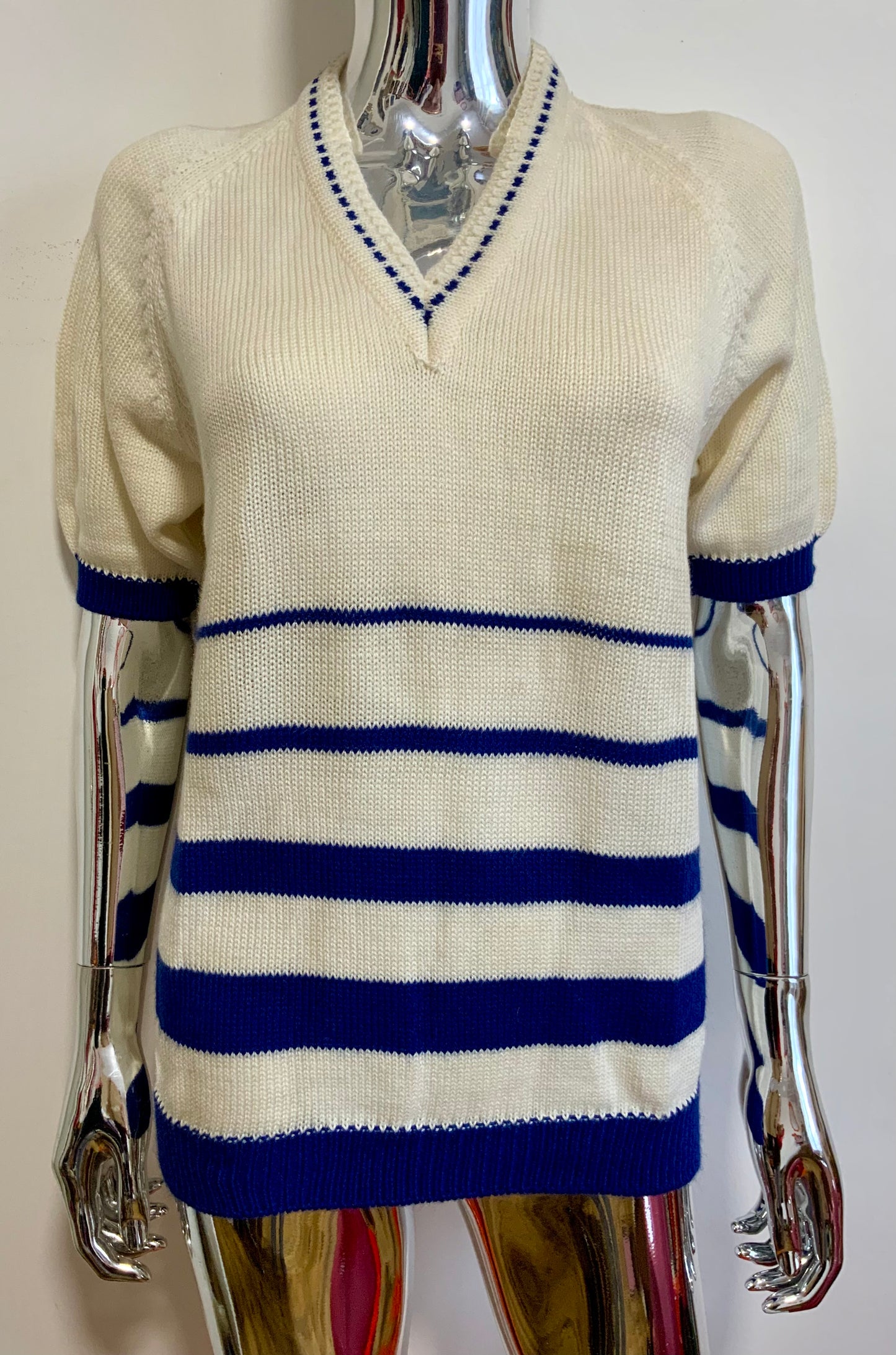 Pull Marinière laine tricoté main à rayures Made in France 1970 Deadstock Vintage