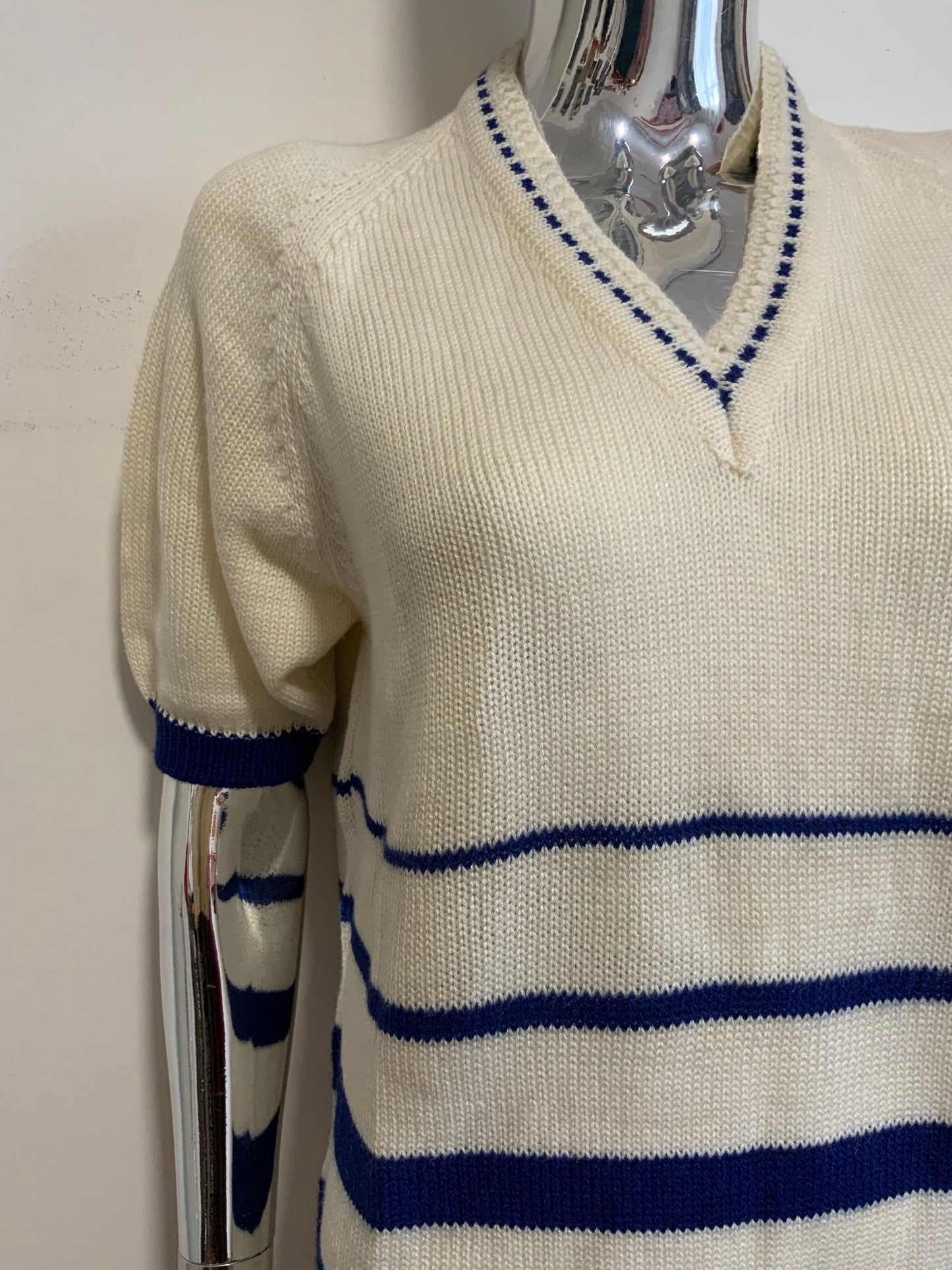 Pull Marinière laine tricoté main à rayures Made in France 1970 Deadstock Vintage