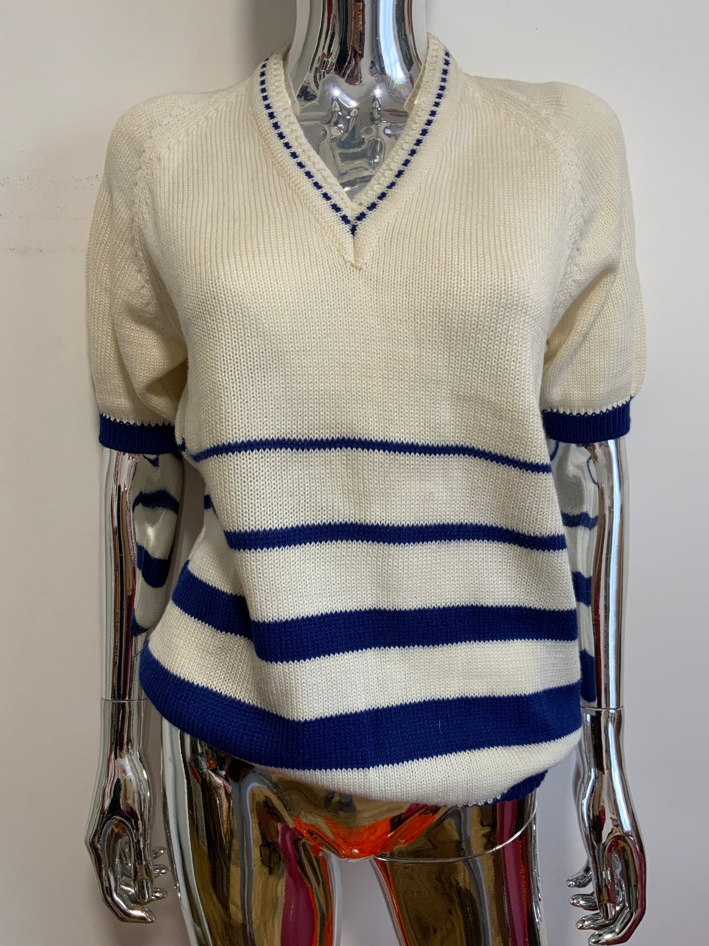 Pull Marinière laine tricoté main à rayures Made in France 1970 Deadstock Vintage