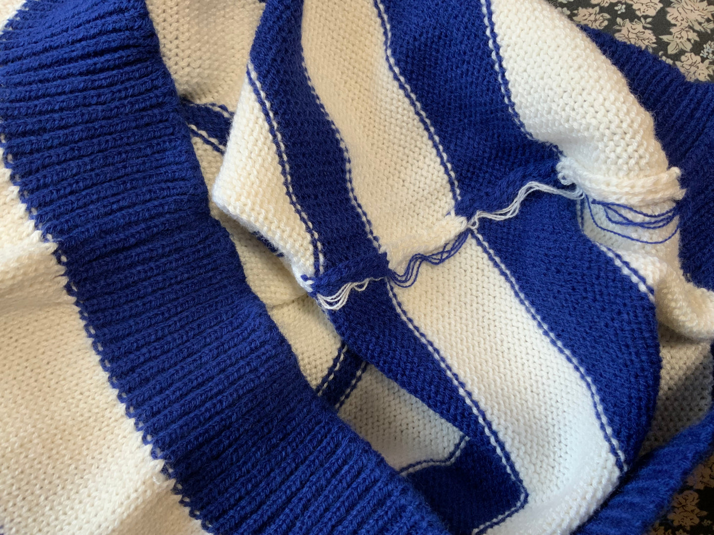 Pull Marinière laine tricoté main à rayures Made in France 1970 Deadstock Vintage