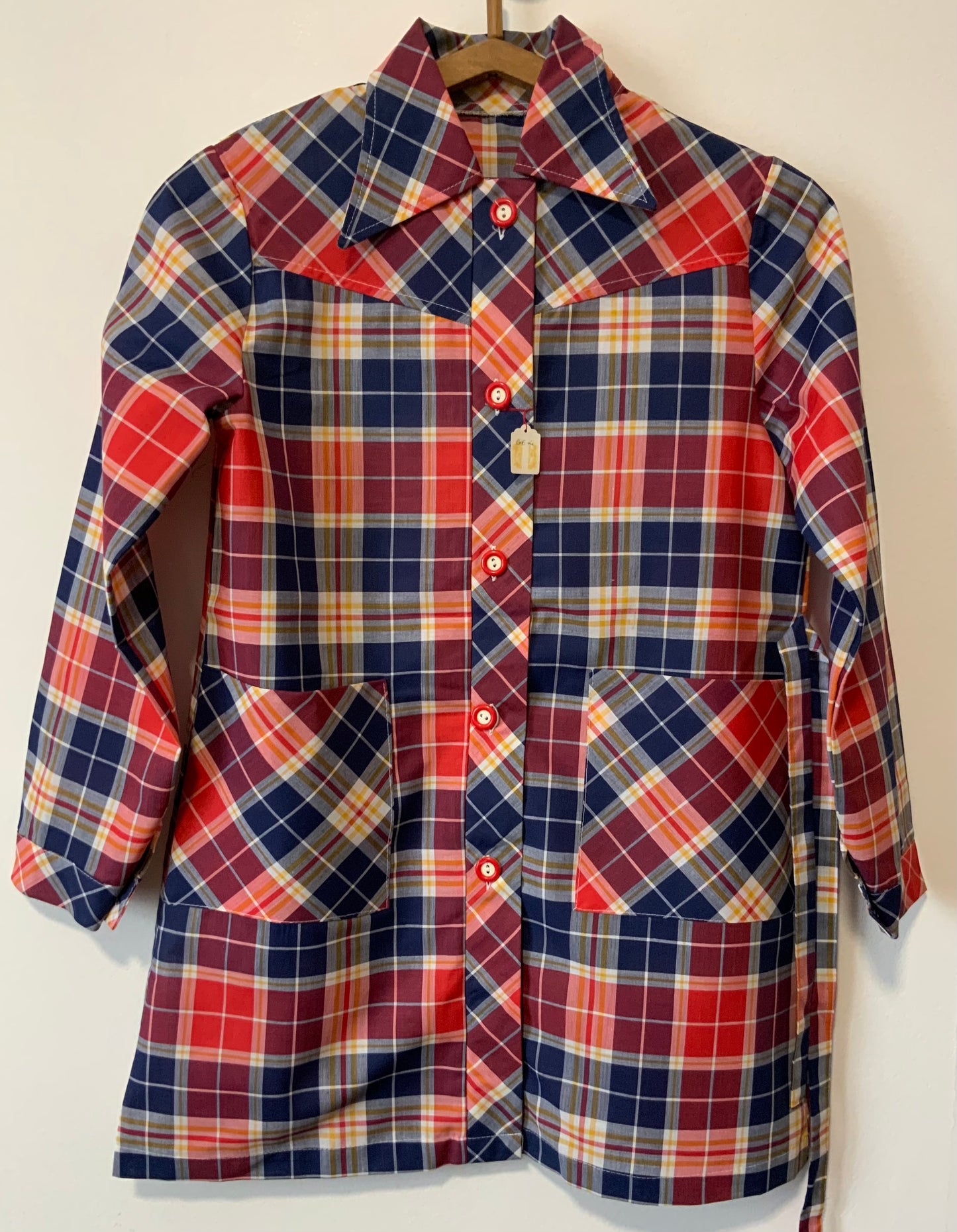 Superbe chemise à carreaux col pelle à tartes Deadstock 1970 Vintage France