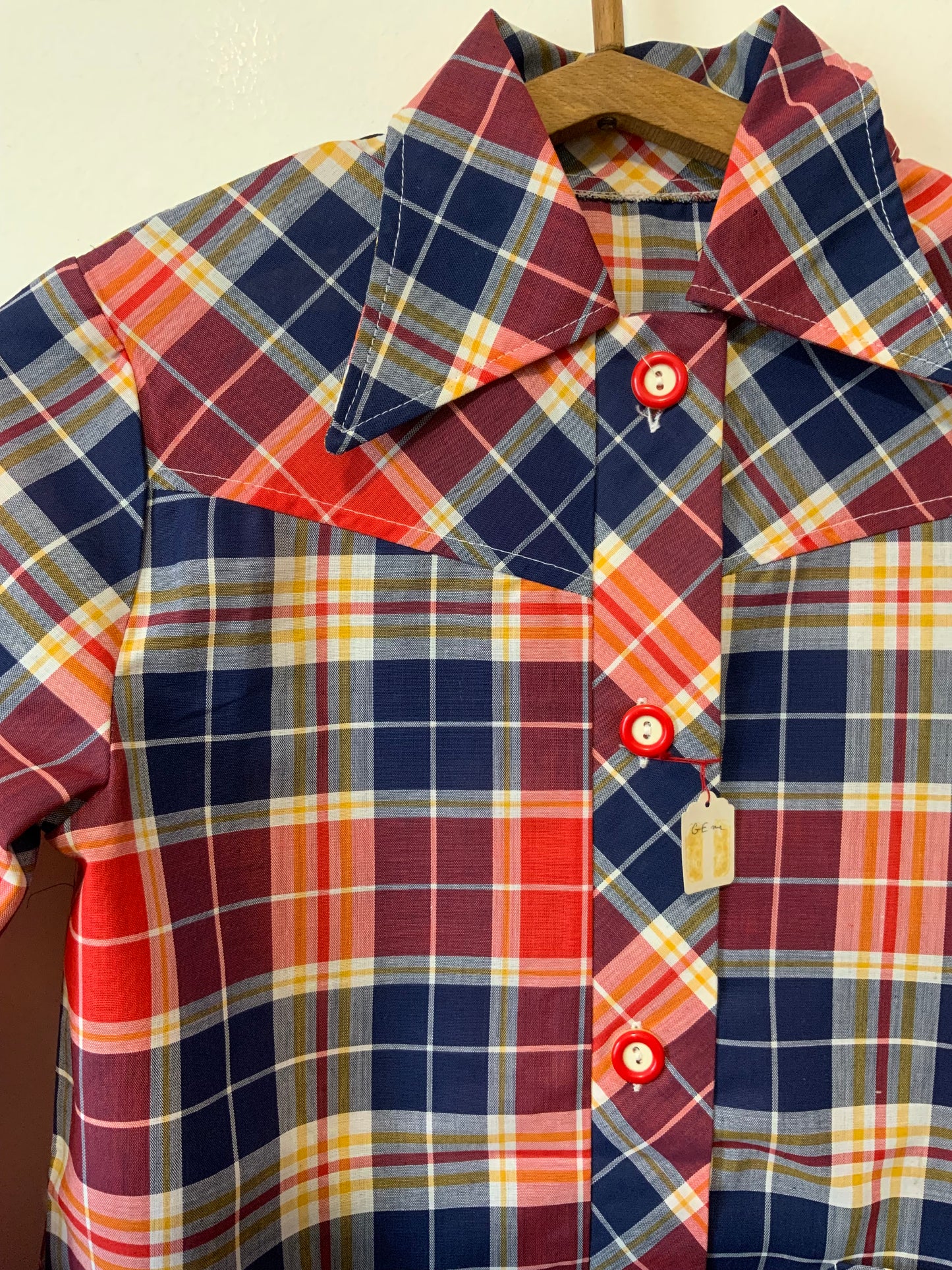 Superbe chemise à carreaux col pelle à tartes Deadstock 1970 Vintage France