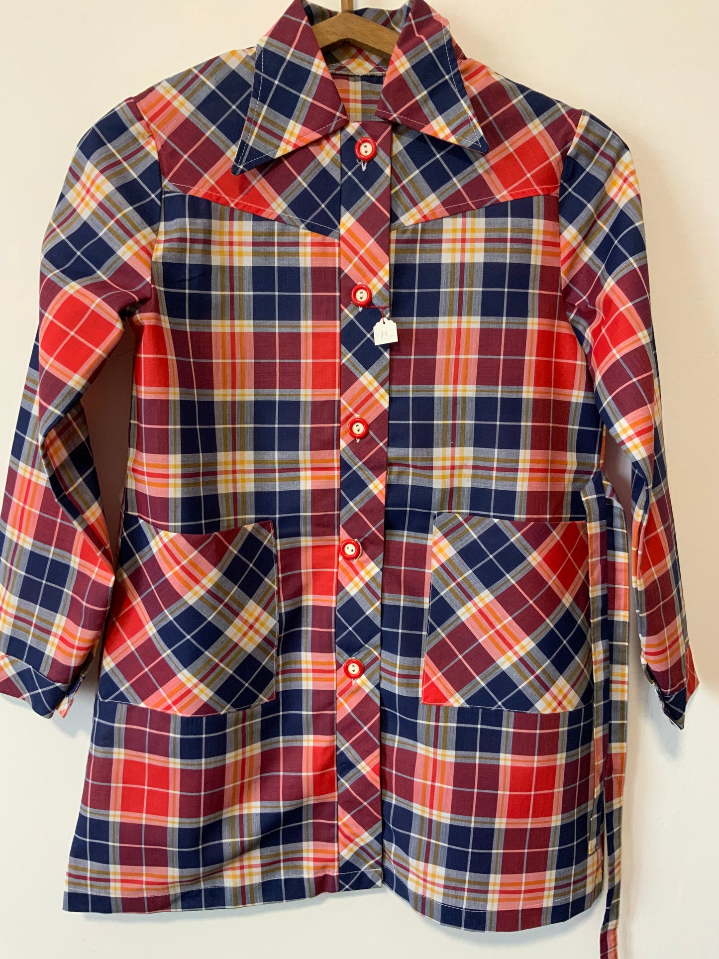 Superbe chemise à carreaux col pelle à tartes Deadstock 1970 Vintage France