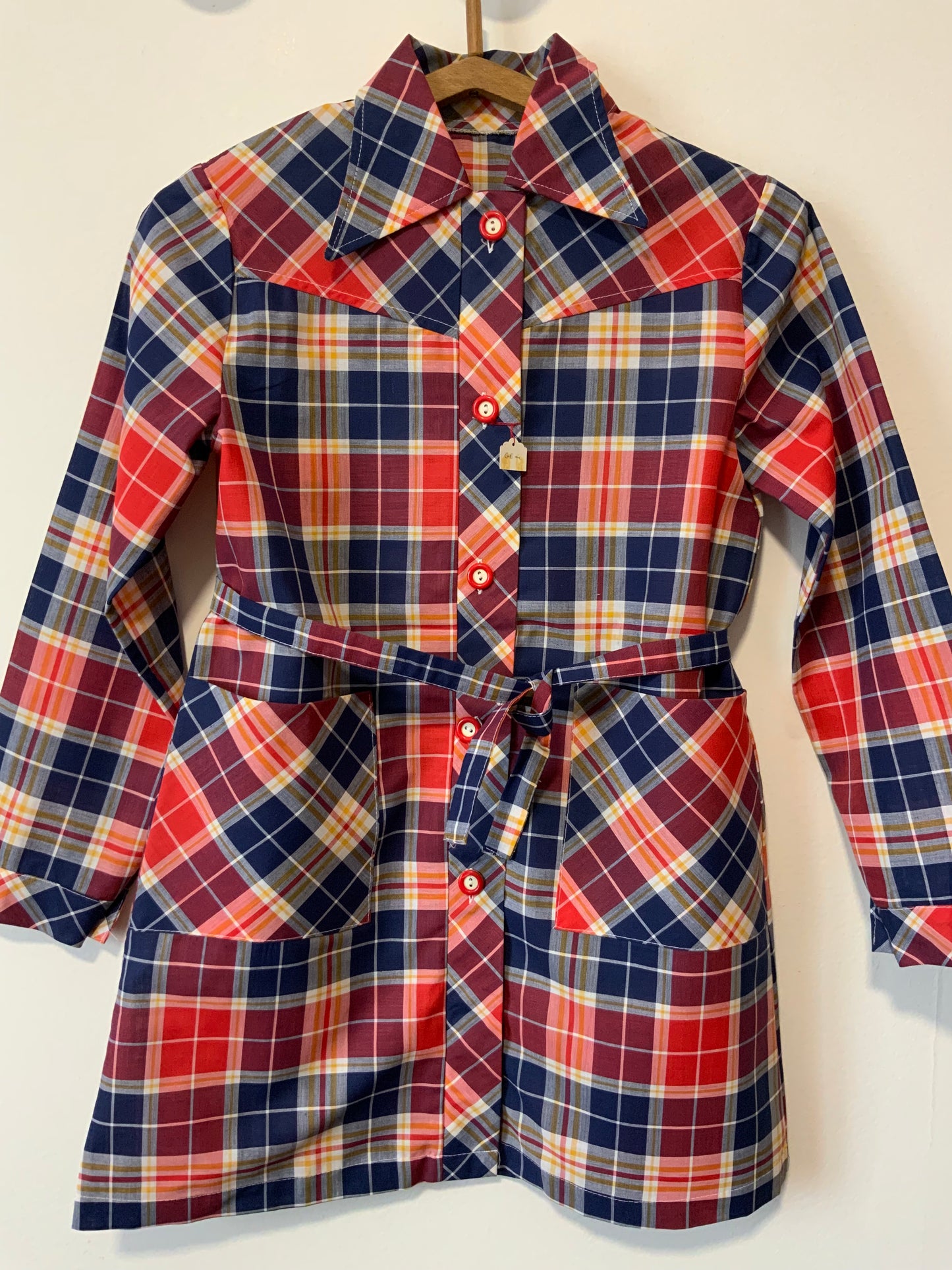Superbe chemise à carreaux col pelle à tartes Deadstock 1970 Vintage France
