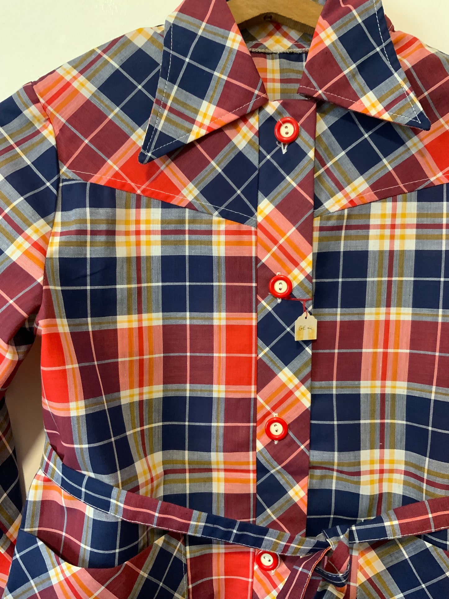 Superbe chemise à carreaux col pelle à tartes Deadstock 1970 Vintage France