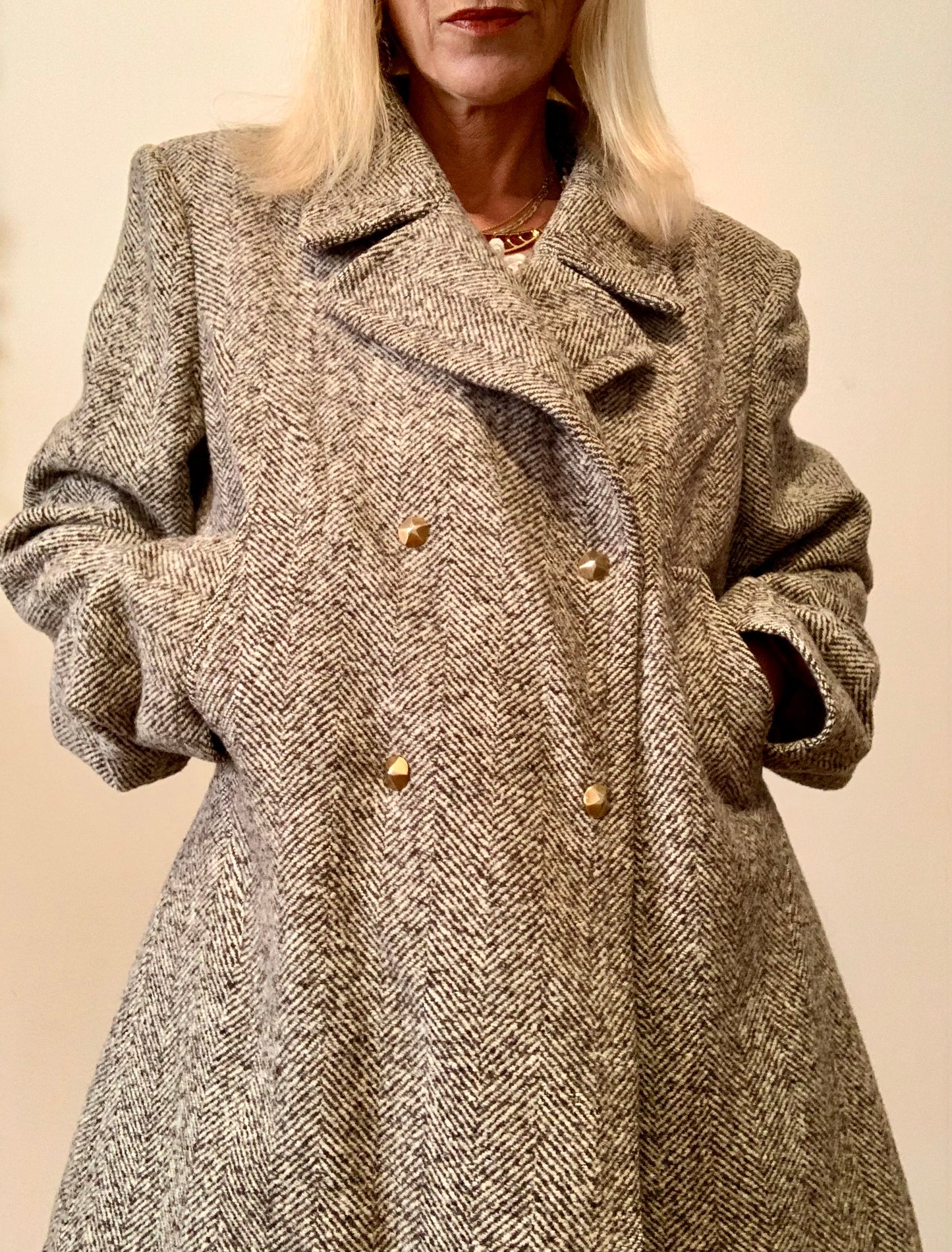 Veste Manteau Laine Thierry Mugler Motifs Chevrons Vintage 1990