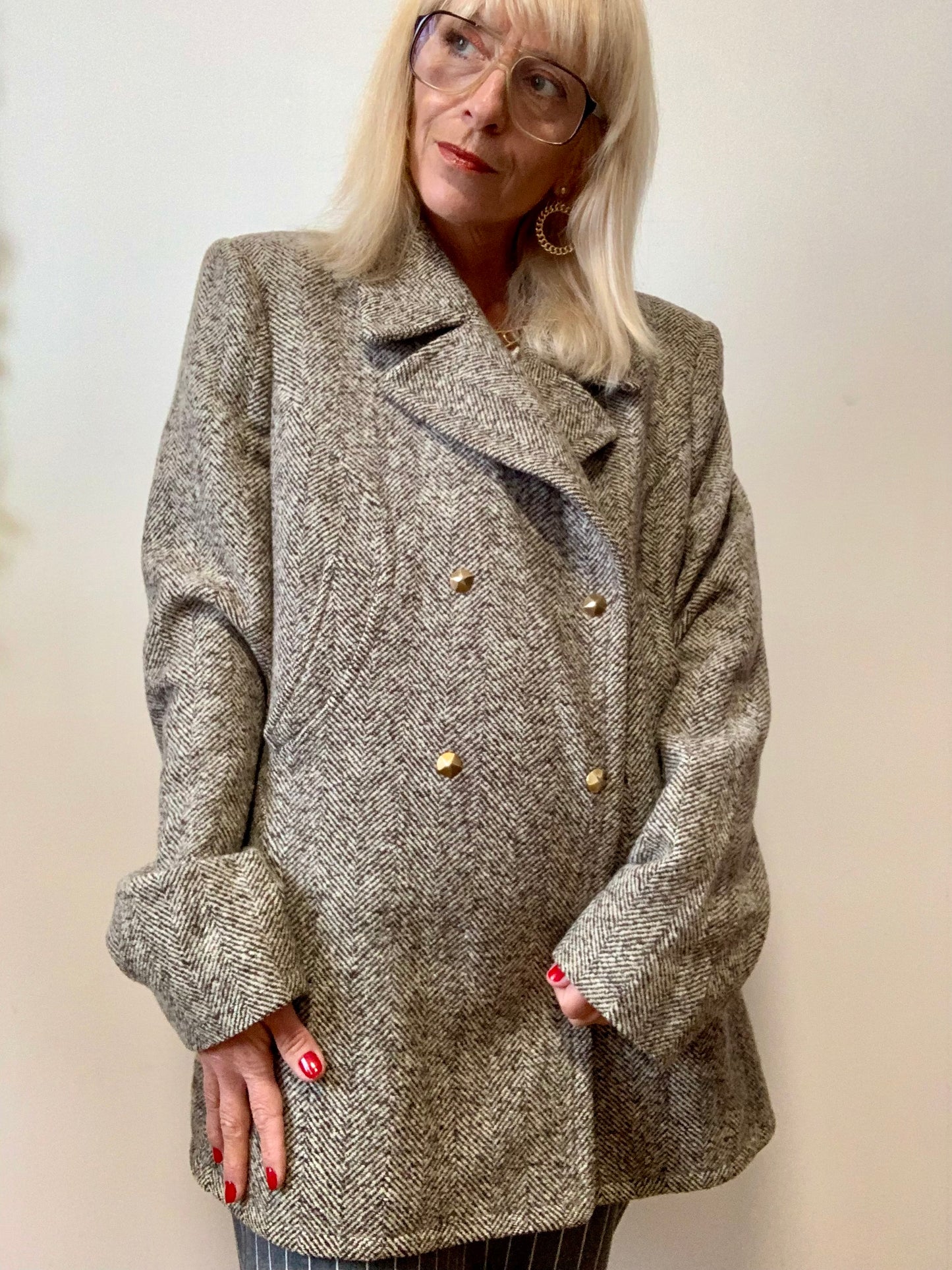 Veste Manteau Laine Thierry Mugler Motifs Chevrons Vintage 1990