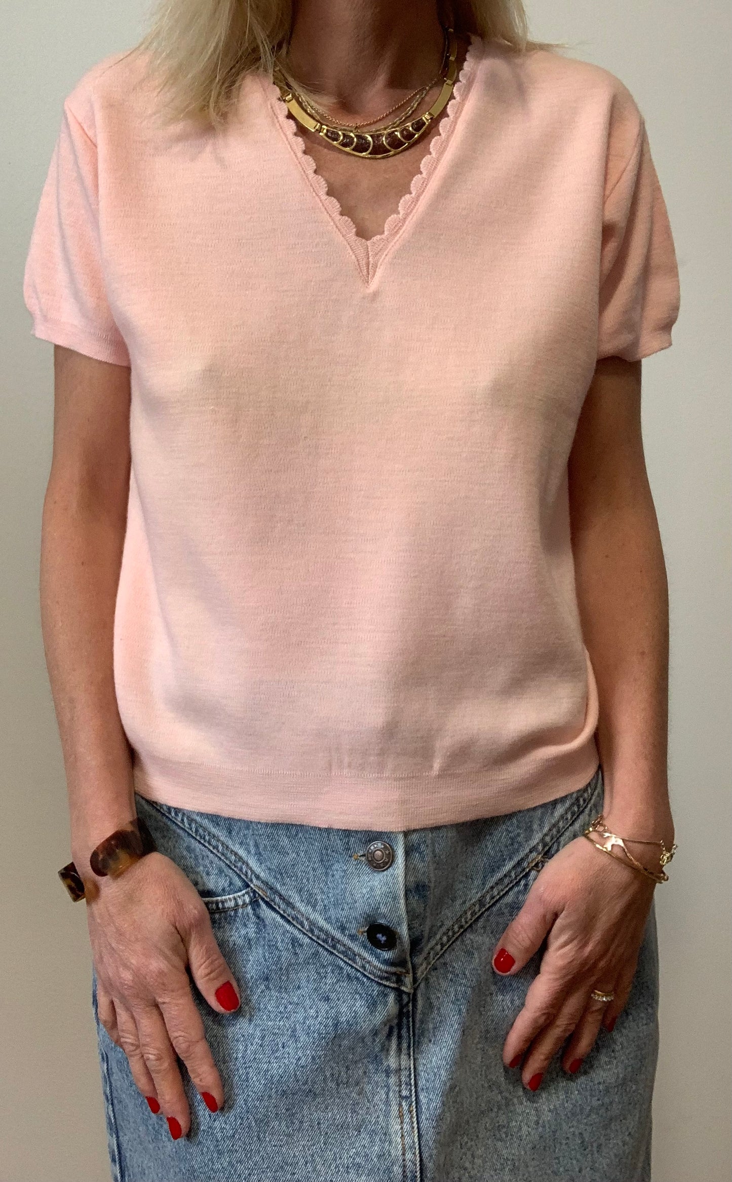 Top Tricot Laine TricoMil 1970 Vintage Rose France
