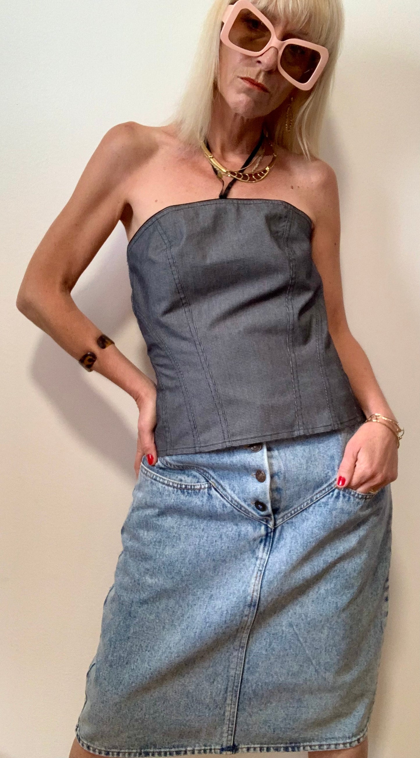 Bustier a carreaux Chattawak 1990 Vintage T38