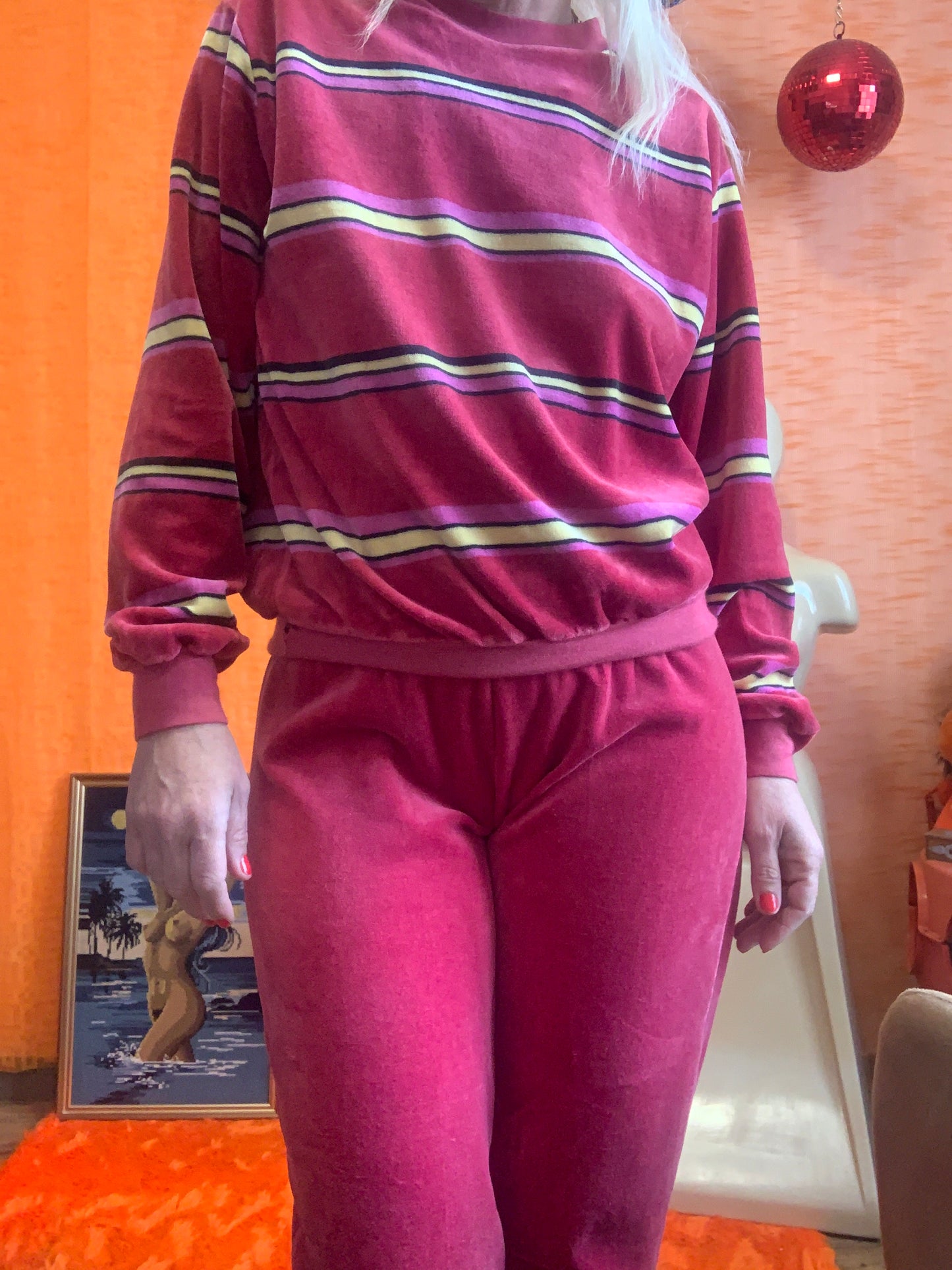 Pyjama 1980 Velours à rayures Vintage Original France