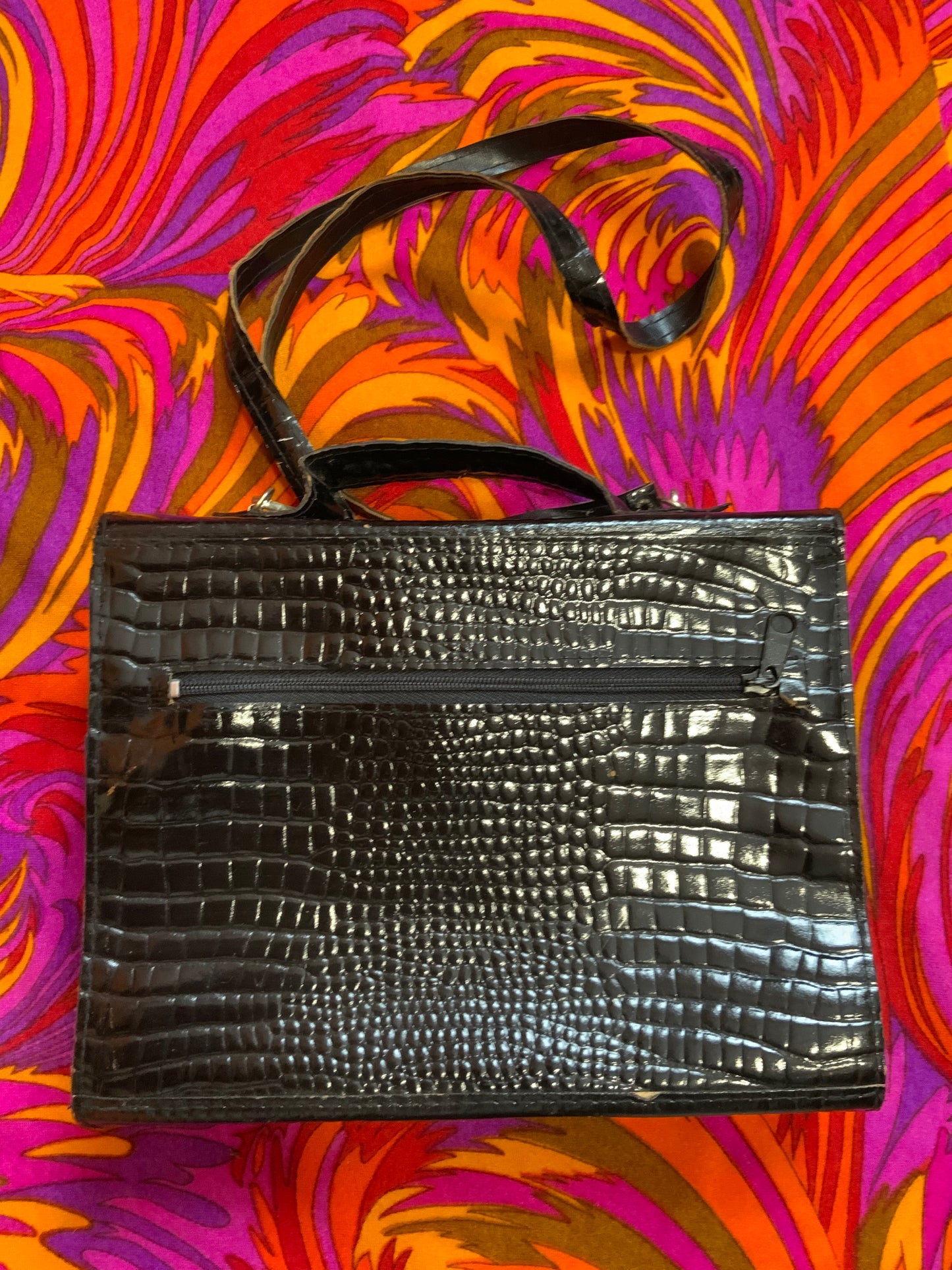 Sac à main cuir vernis grains croco Vintage Ancien