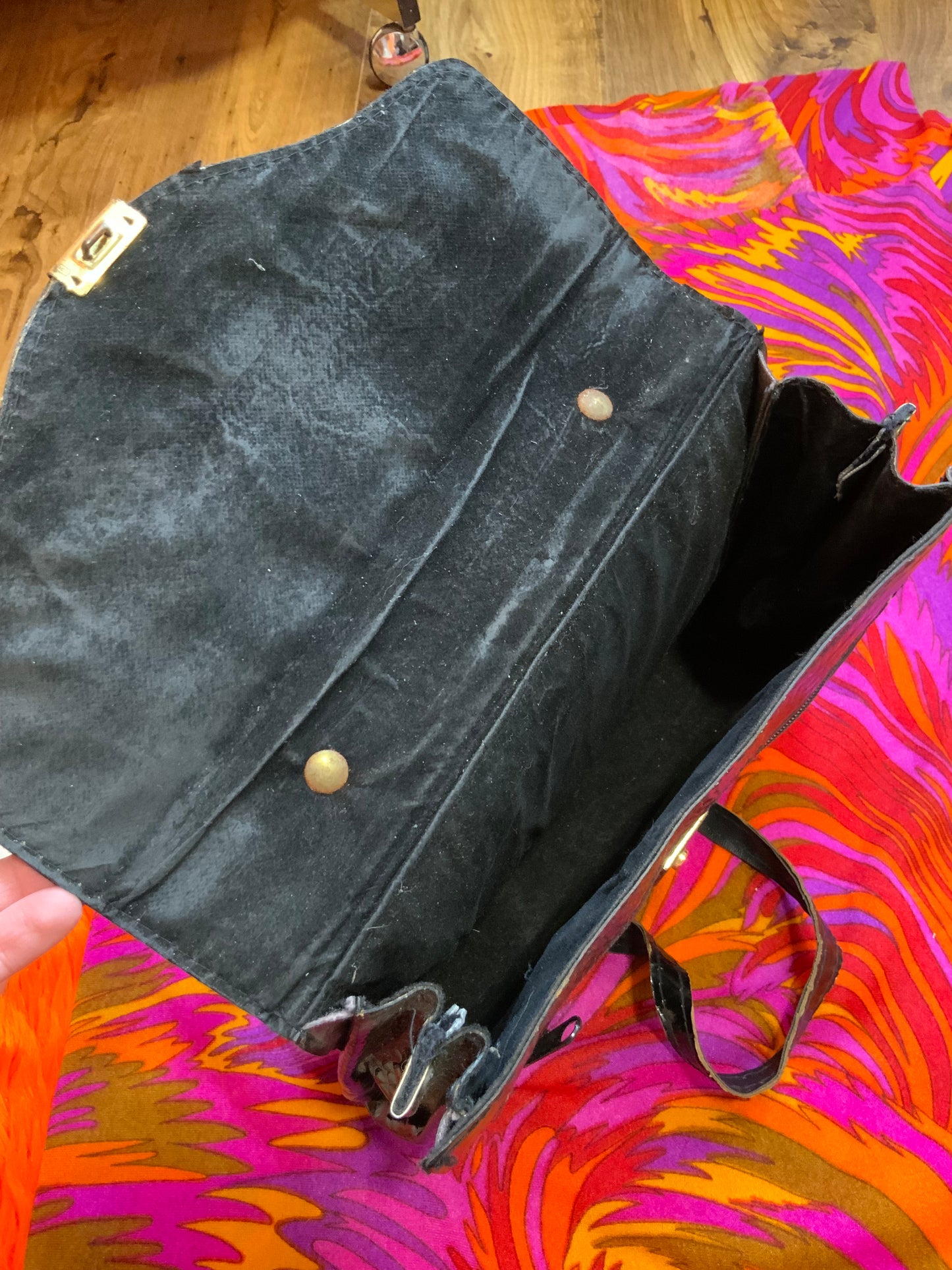 Sac à main cuir vernis grains croco Vintage Ancien