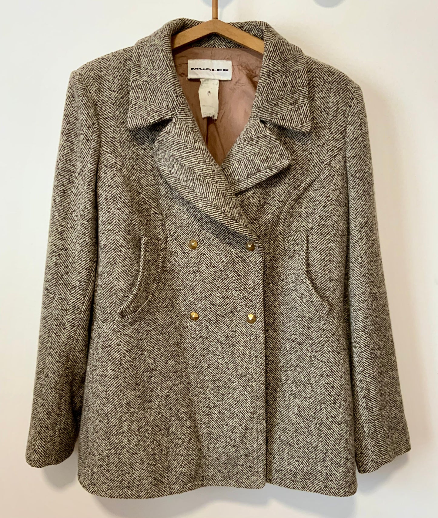 Veste Manteau Laine Thierry Mugler Motifs Chevrons Vintage 1990