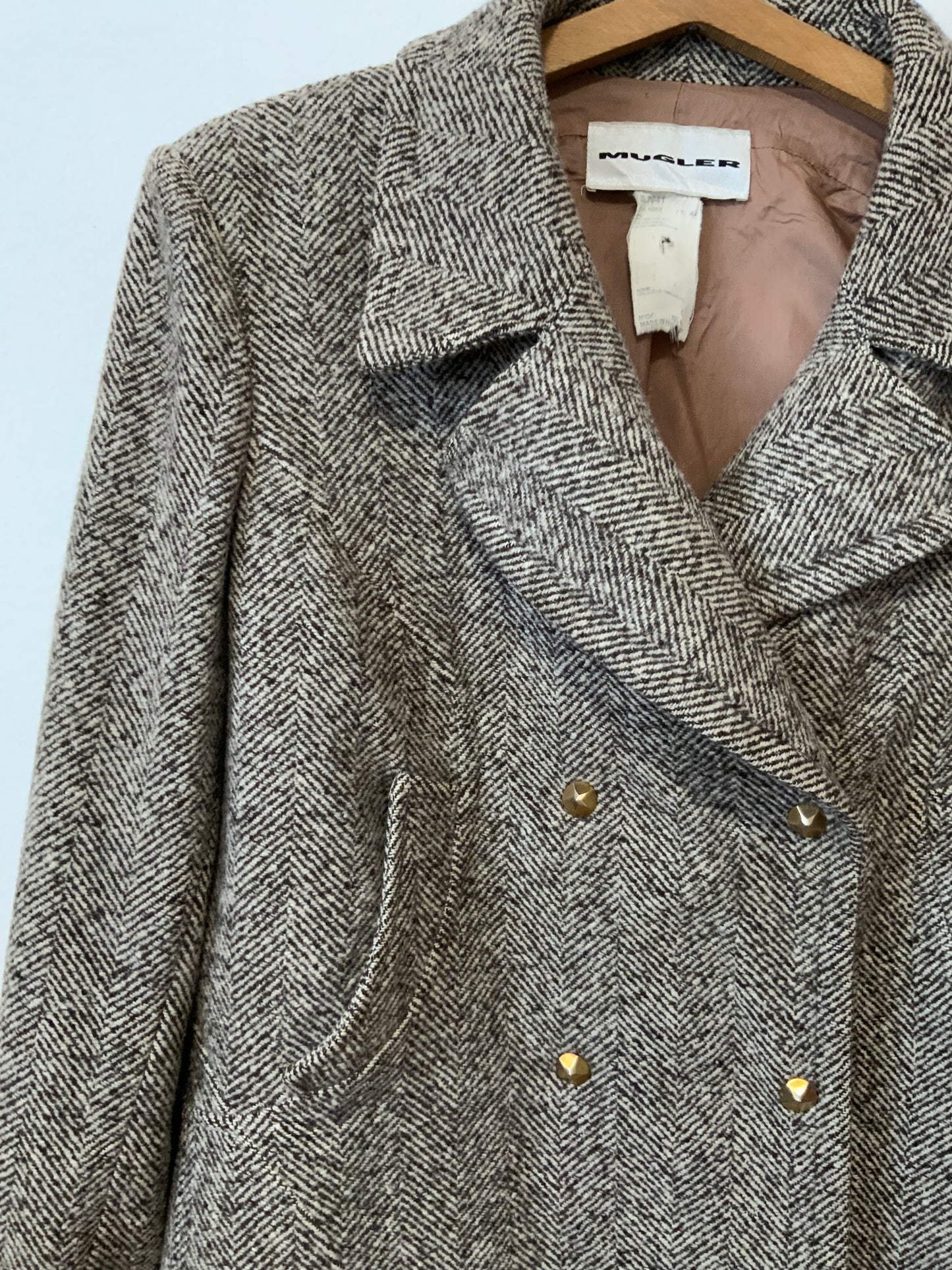 Veste Manteau Laine Thierry Mugler Motifs Chevrons Vintage 1990