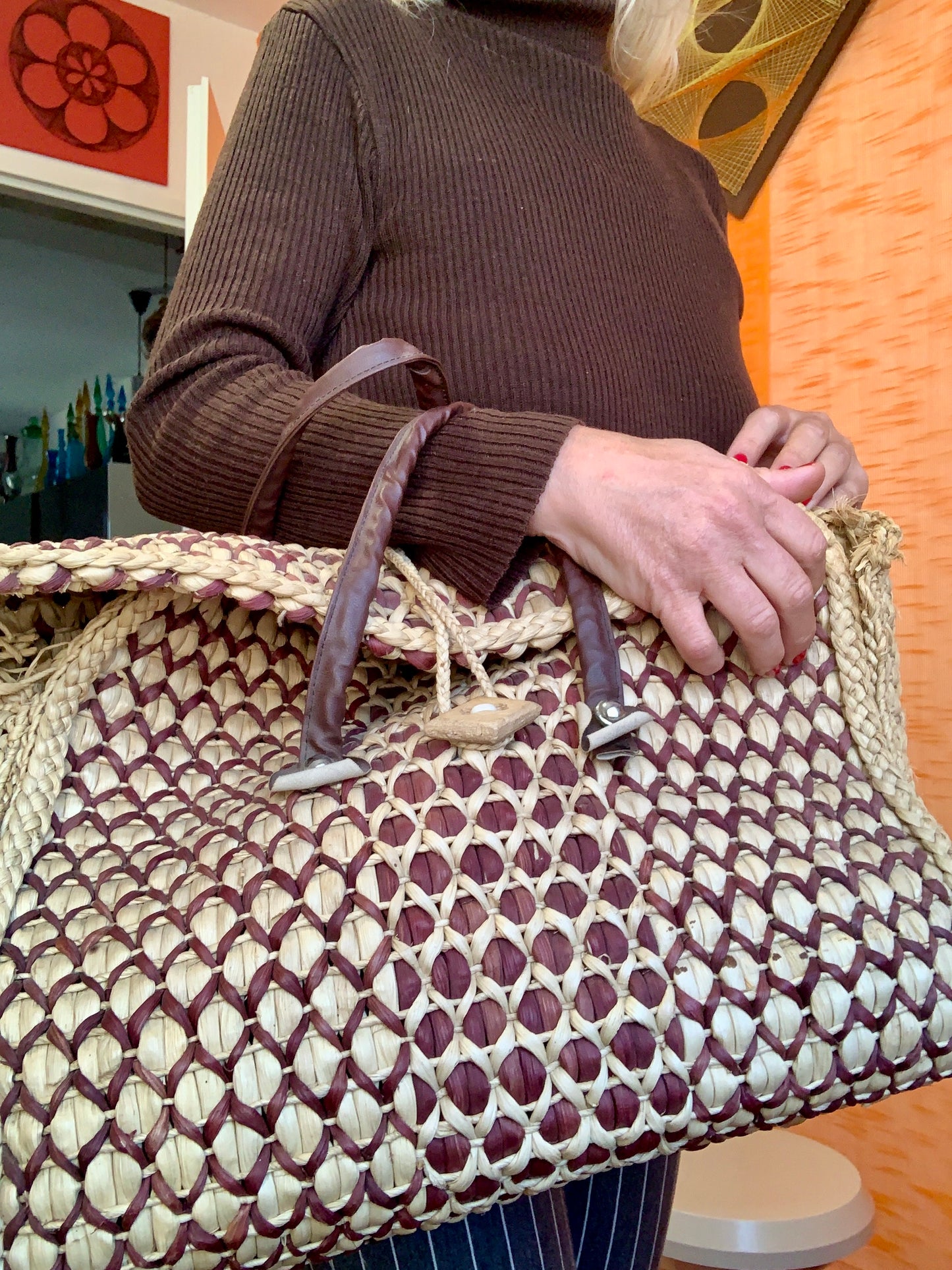 Grand Panier pailles tressées Vintage